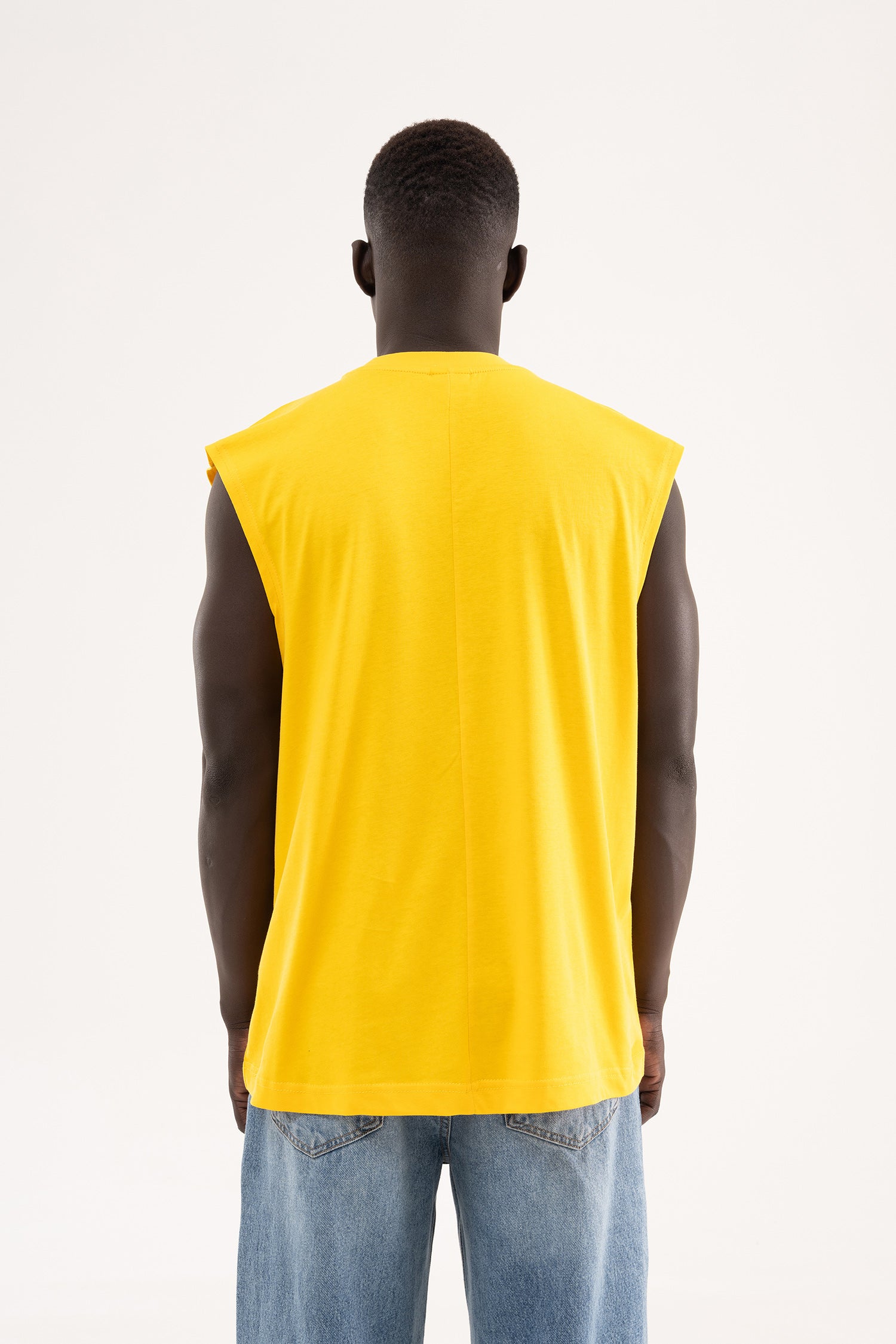 Erkek Oversize Bisiklet Yaka Basic Atlet Koyu Sarı-5