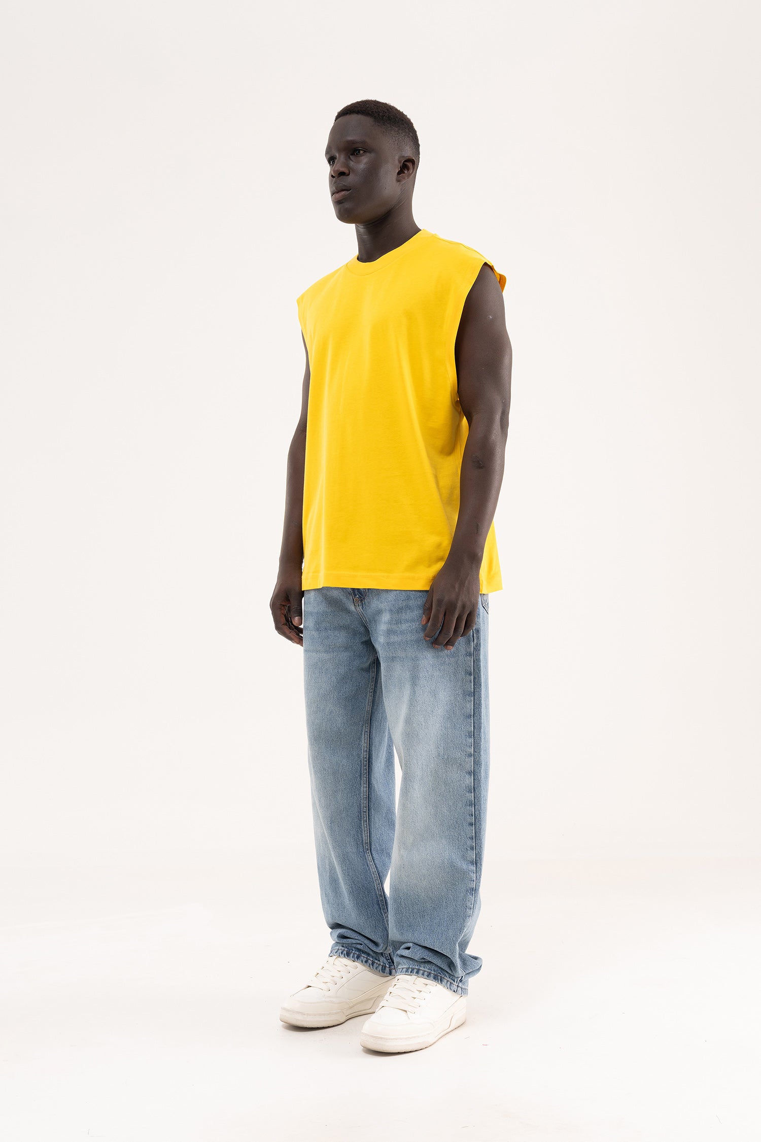 Erkek Oversize Bisiklet Yaka Basic Atlet Koyu Sarı-7