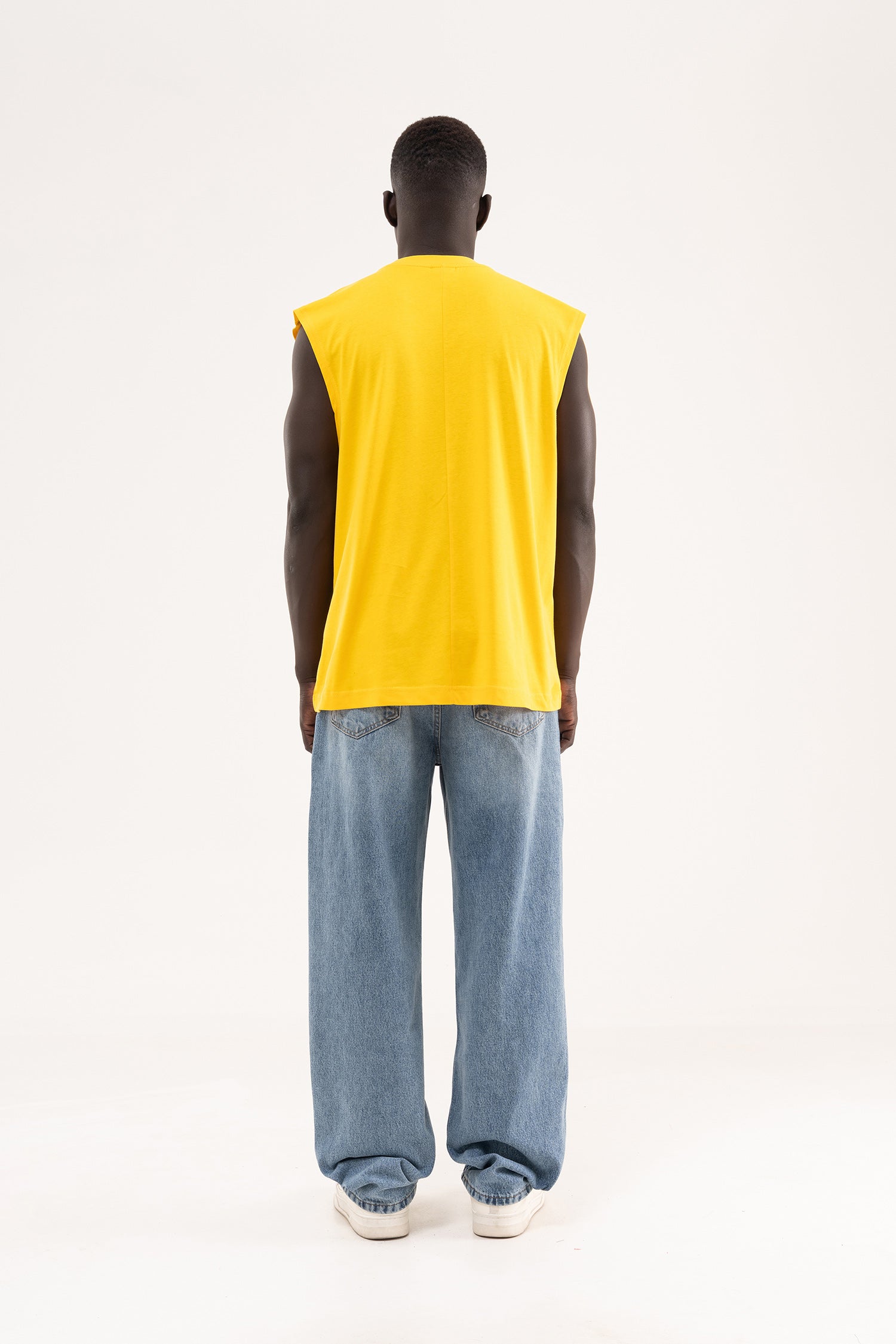 Erkek Oversize Bisiklet Yaka Basic Atlet Koyu Sarı-8