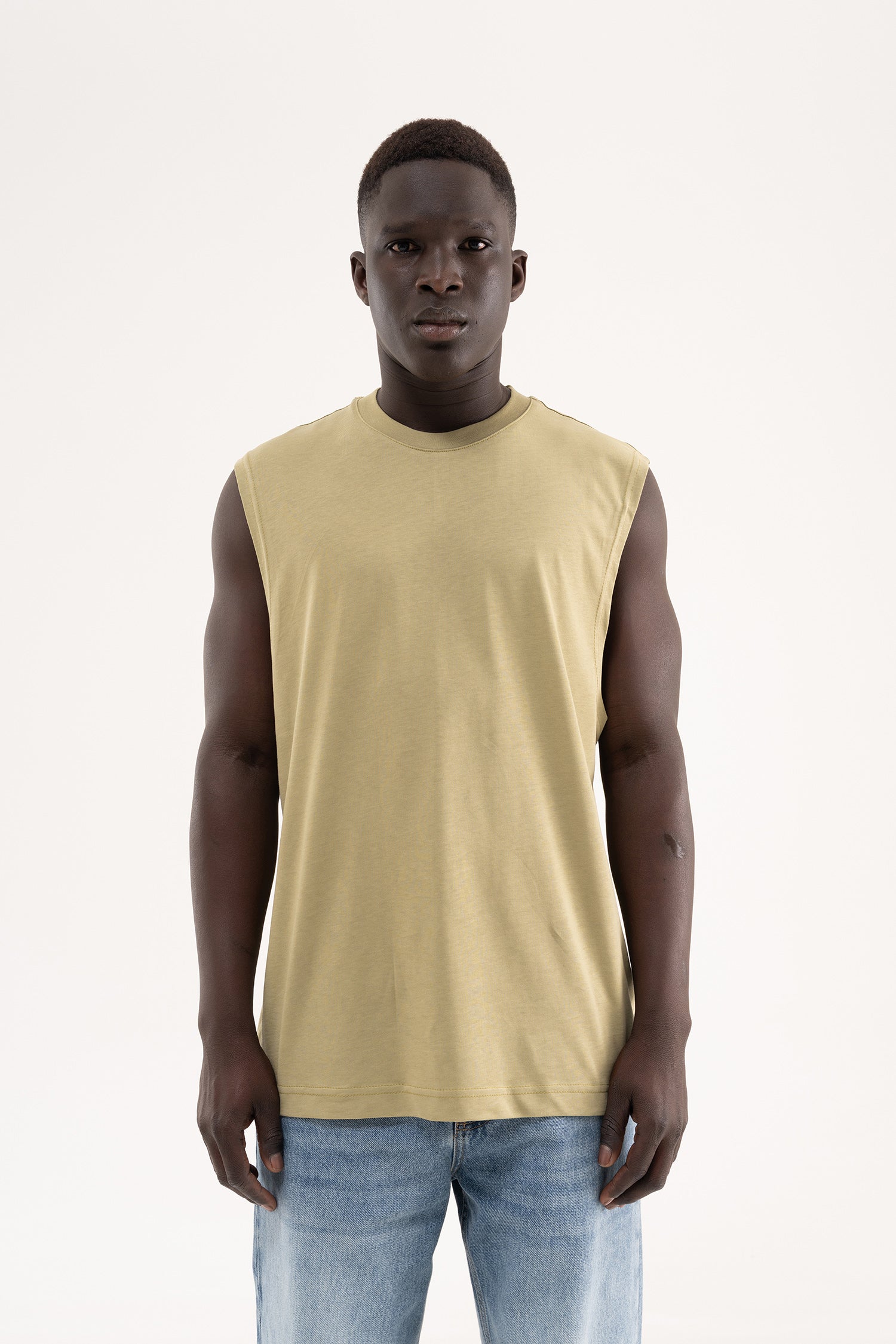 Erkek Oversize Bisiklet Yaka Basic Atlet Küf Yeşili