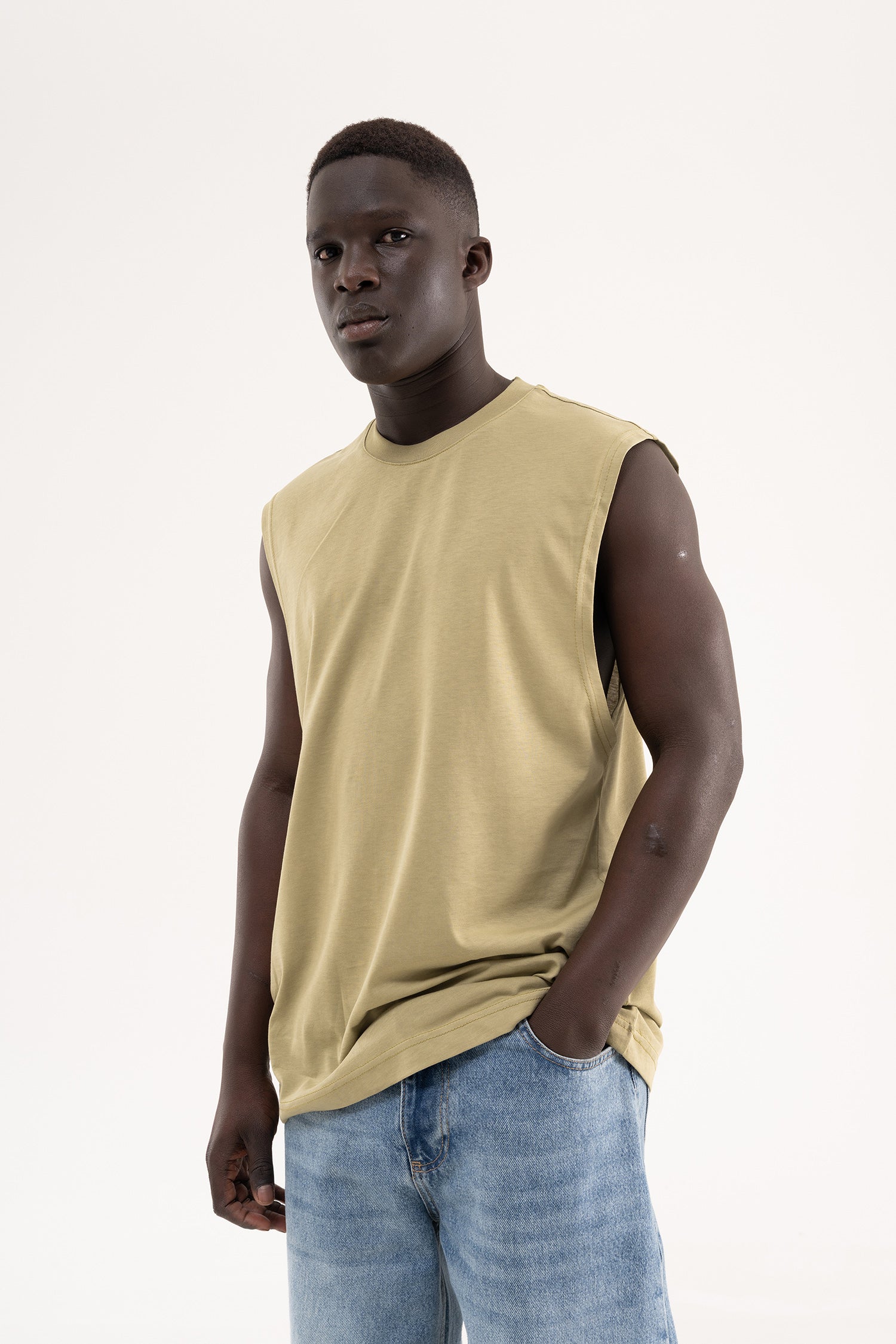 Erkek Oversize Bisiklet Yaka Basic Atlet Küf Yeşili-3