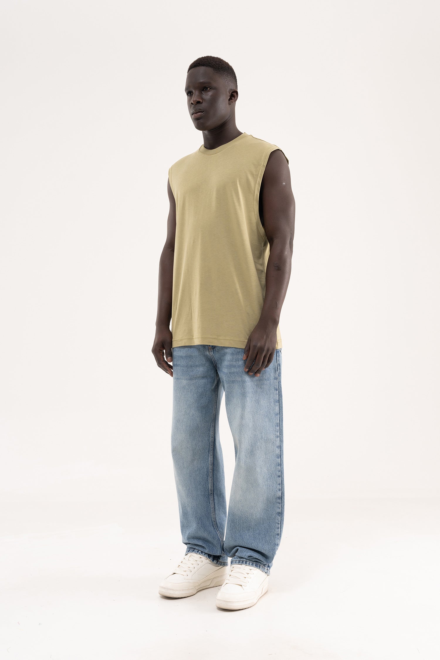 Erkek Oversize Bisiklet Yaka Basic Atlet Küf Yeşili-7