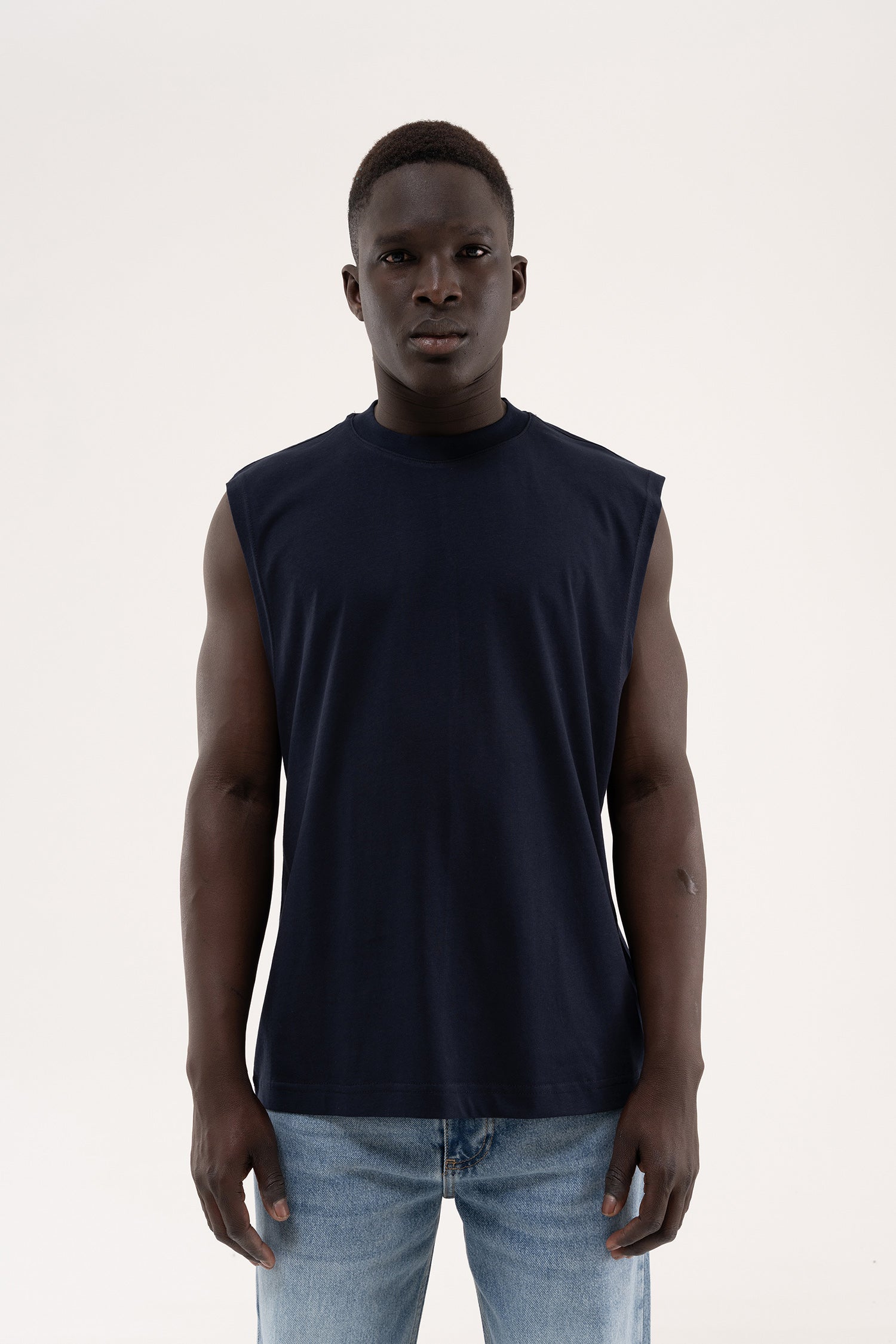 Erkek Oversize Bisiklet Yaka Basic Atlet Lacivert