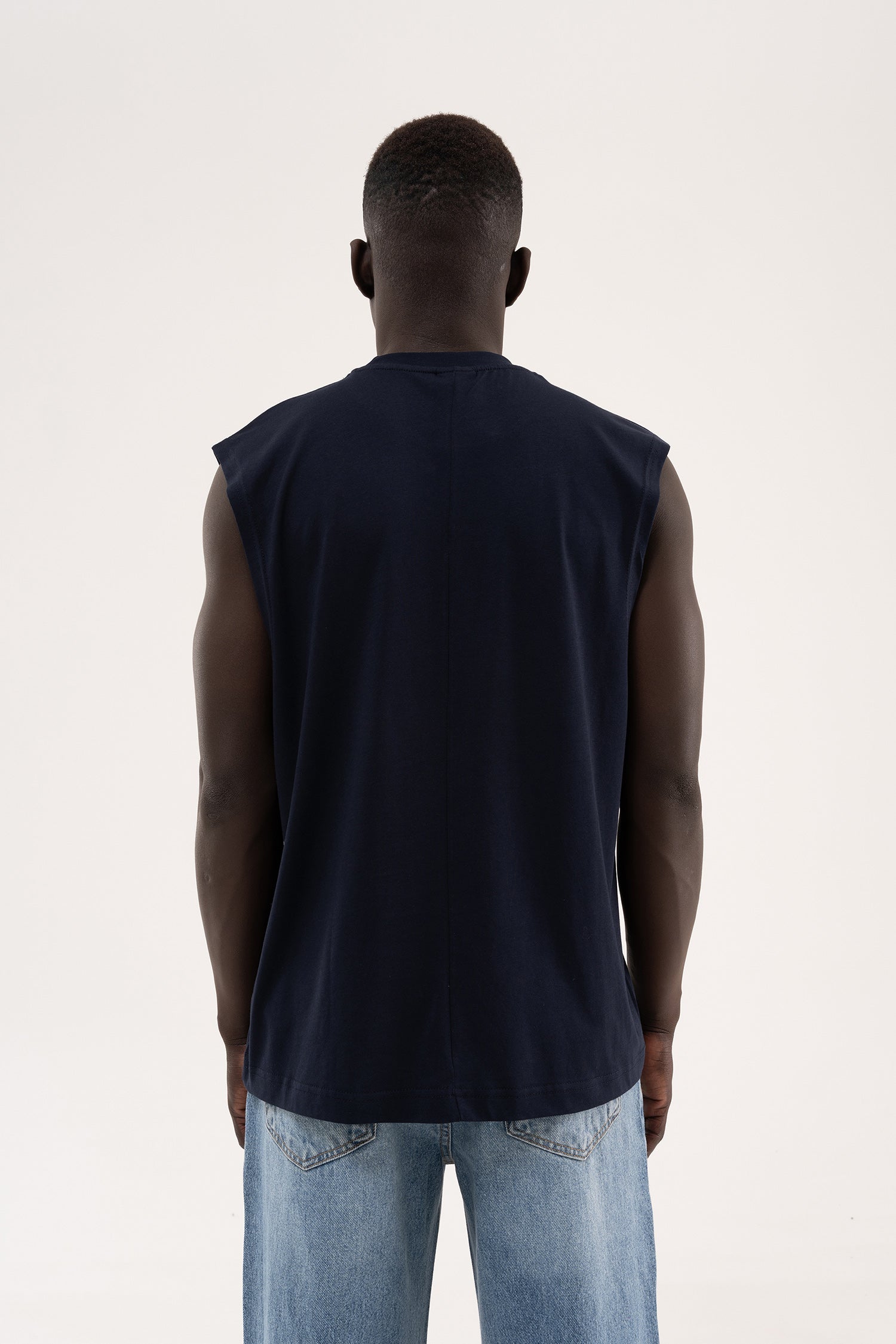 Erkek Oversize Bisiklet Yaka Basic Atlet Lacivert-5