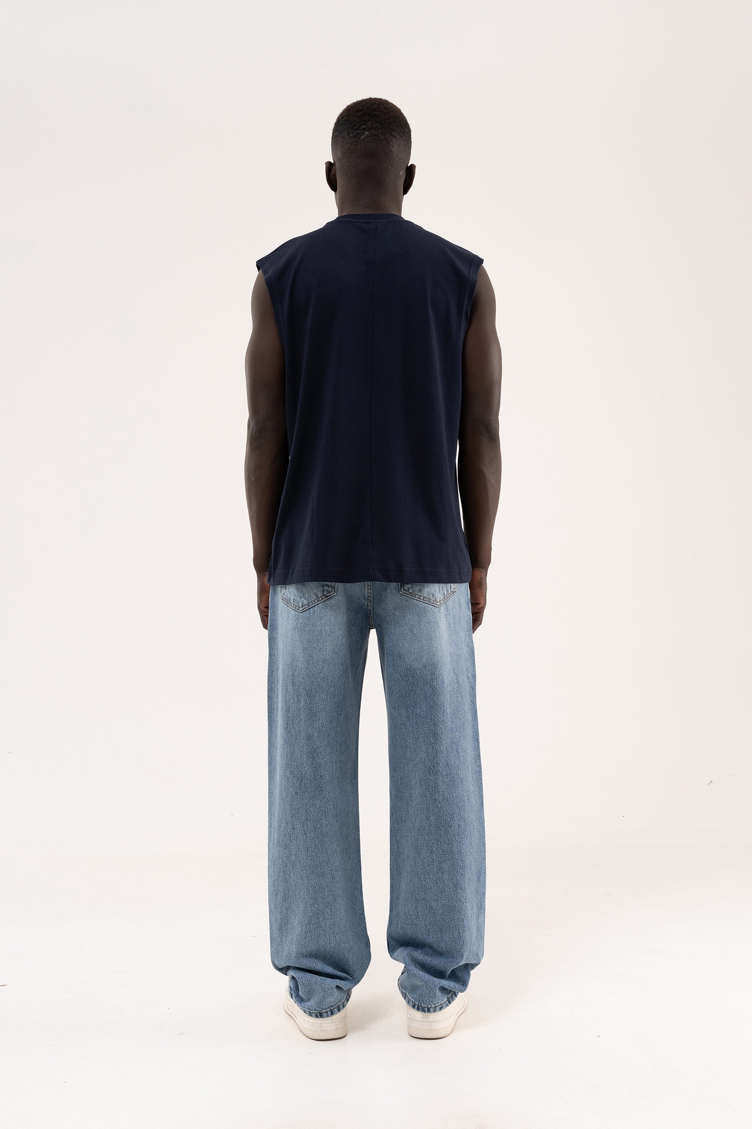Erkek Oversize Bisiklet Yaka Basic Atlet Lacivert-8