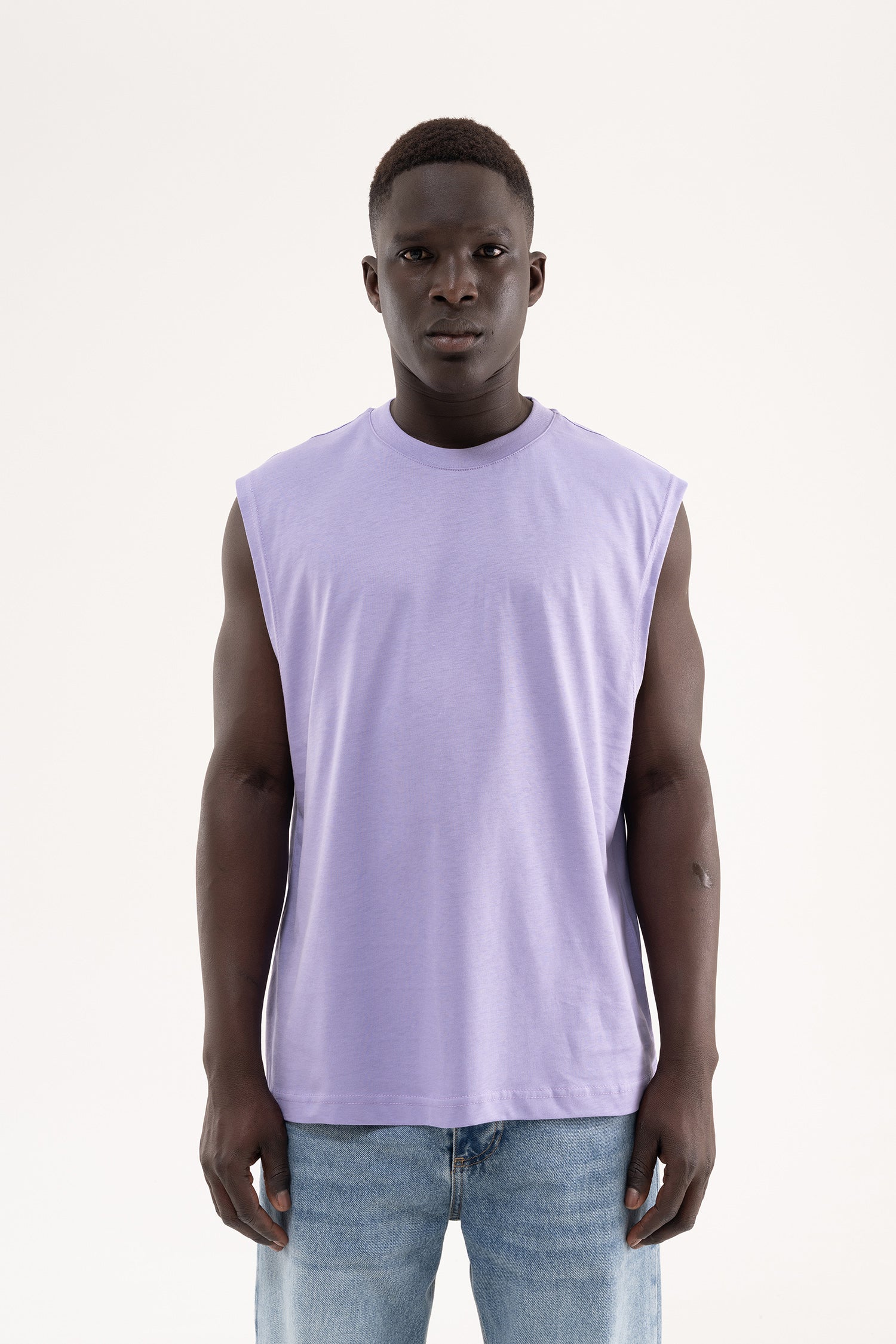 Erkek Oversize Bisiklet Yaka Basic Atlet Lila