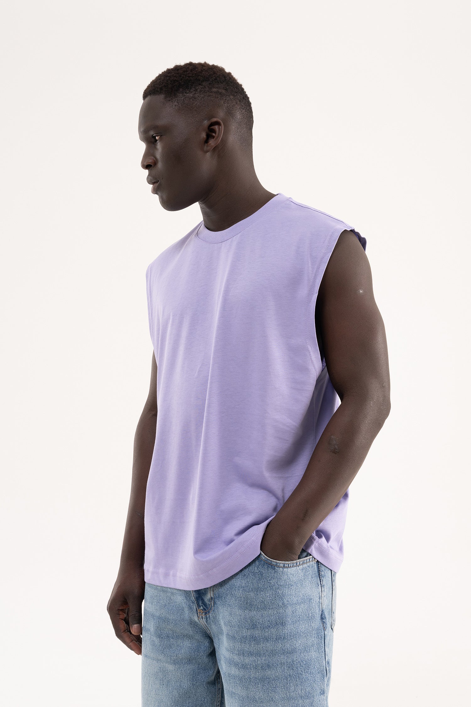 Erkek Oversize Bisiklet Yaka Basic Atlet Lila-3