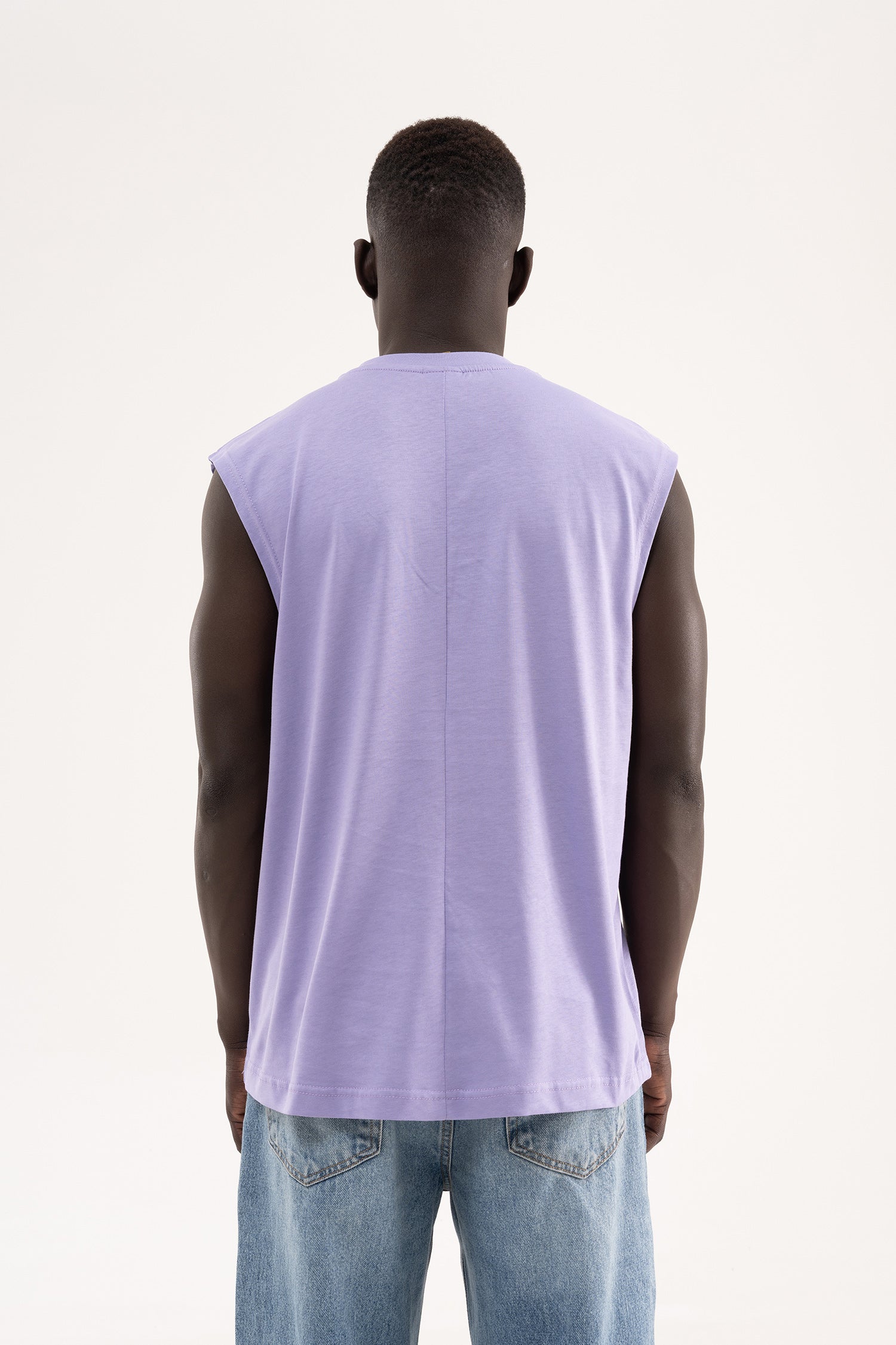Erkek Oversize Bisiklet Yaka Basic Atlet Lila-5