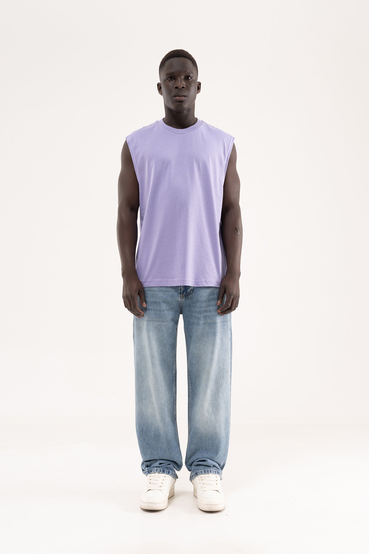 Erkek Oversize Bisiklet Yaka Basic Atlet Lila-6