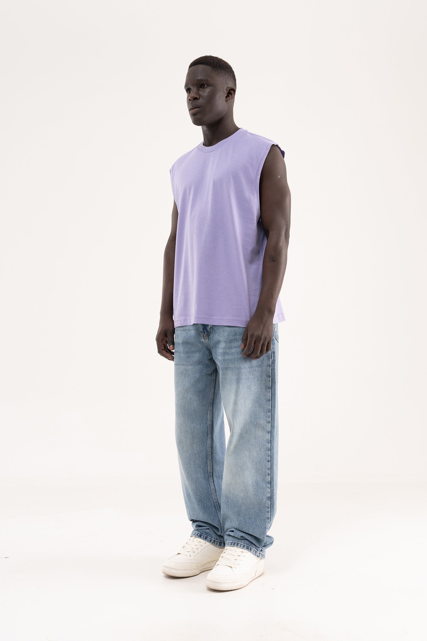 Erkek Oversize Bisiklet Yaka Basic Atlet Lila-7