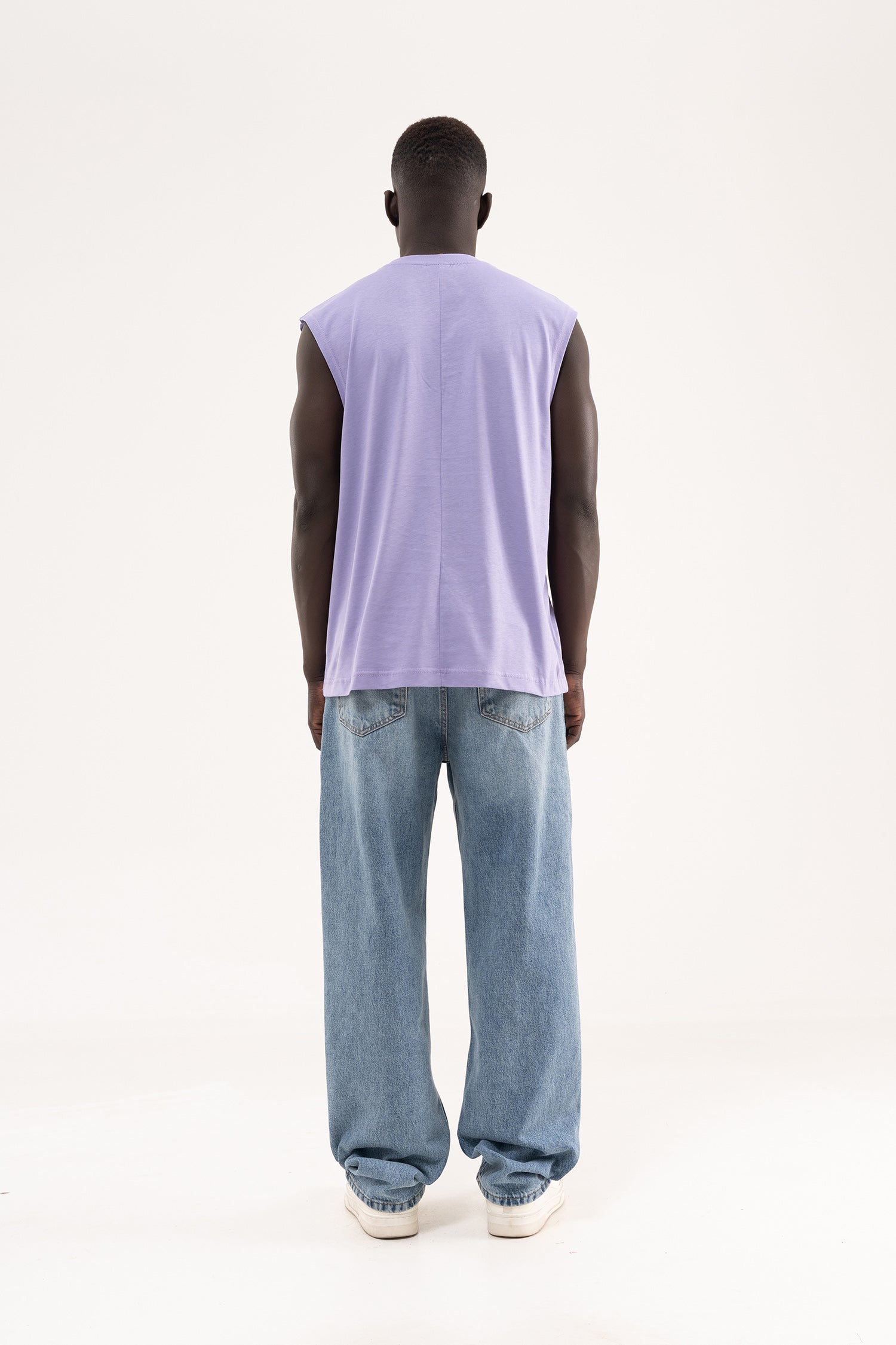 Erkek Oversize Bisiklet Yaka Basic Atlet Lila-8