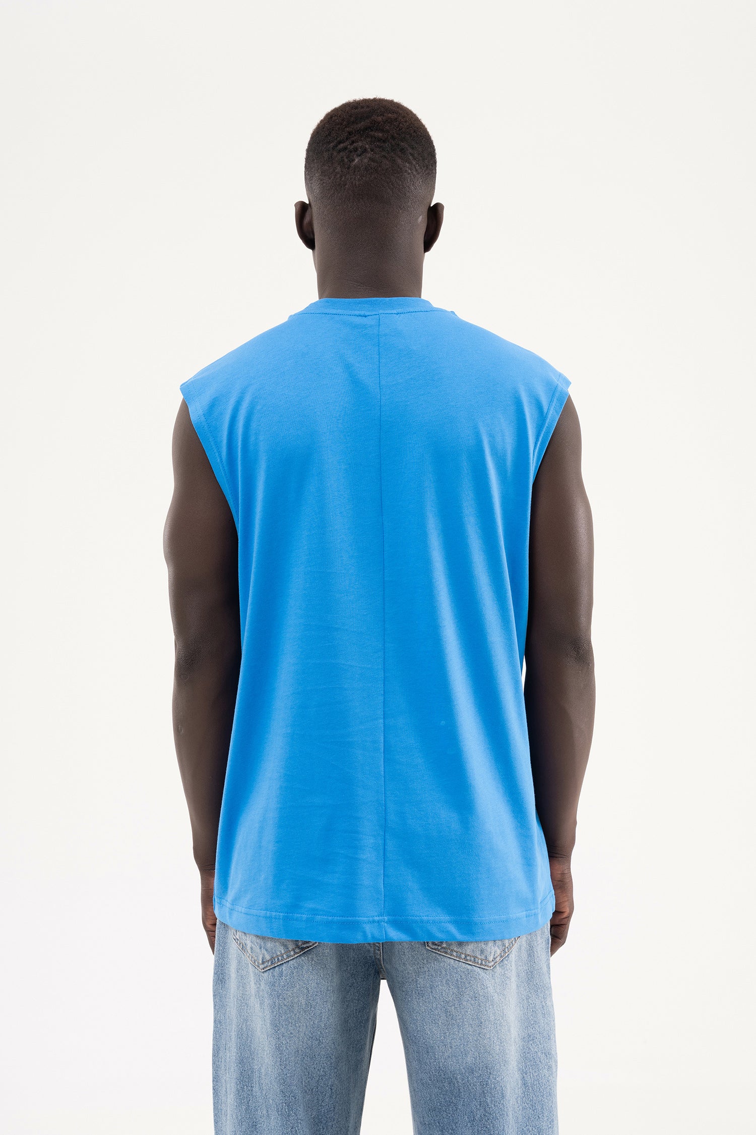Erkek Oversize Bisiklet Yaka Basic Atlet Mavi-5