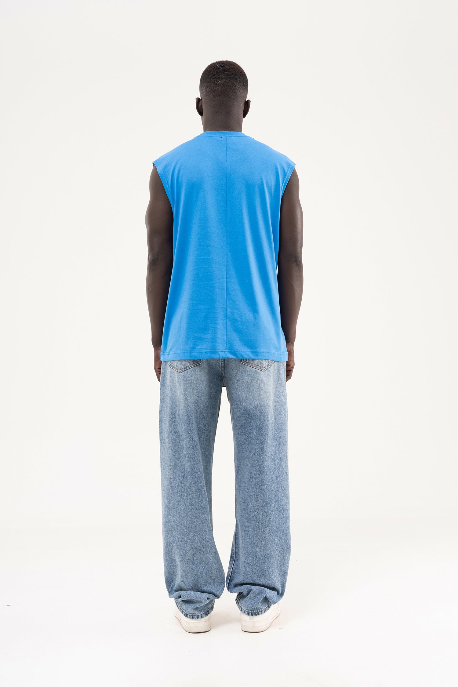 Erkek Oversize Bisiklet Yaka Basic Atlet Mavi-8