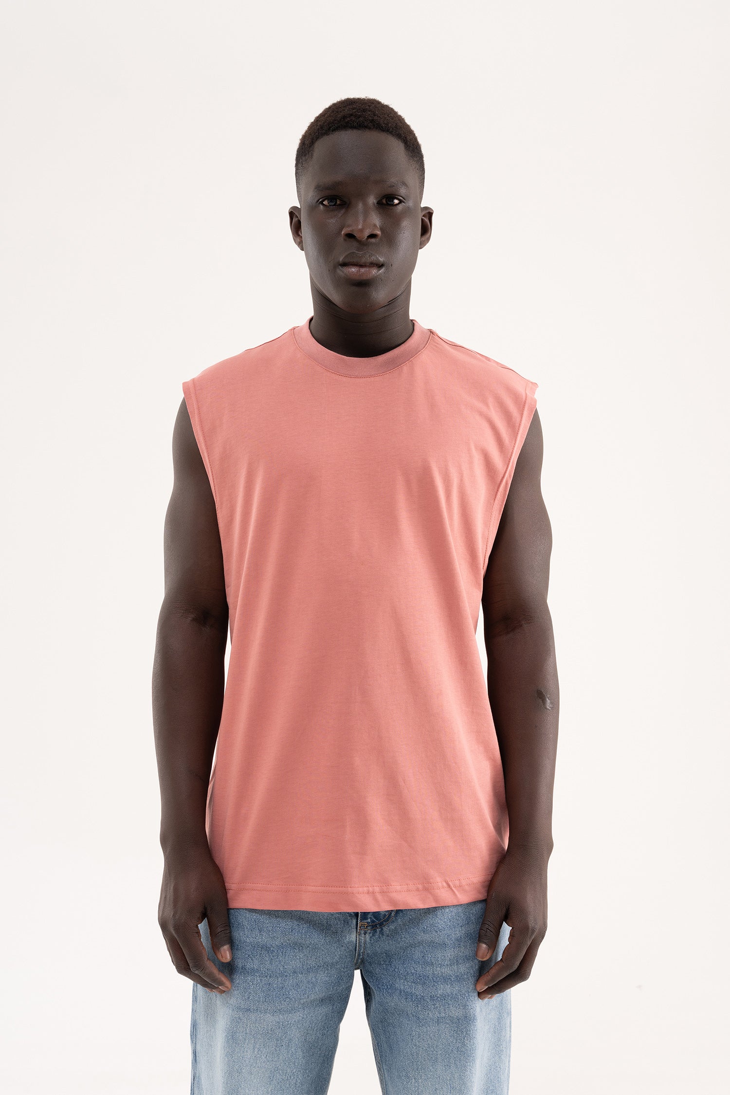 Erkek Oversize Bisiklet Yaka Basic Atlet Mercan