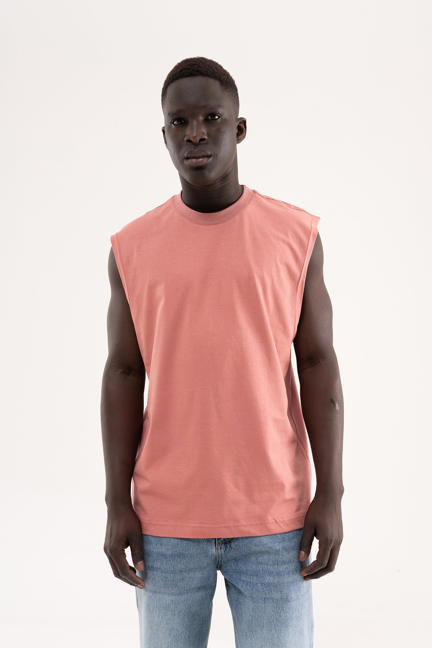 Erkek Oversize Bisiklet Yaka Basic Atlet Mercan