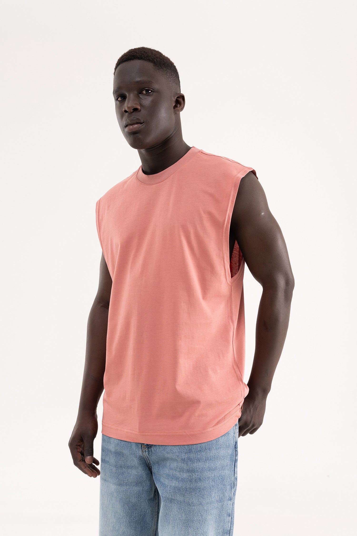 Erkek Oversize Bisiklet Yaka Basic Atlet Mercan-3