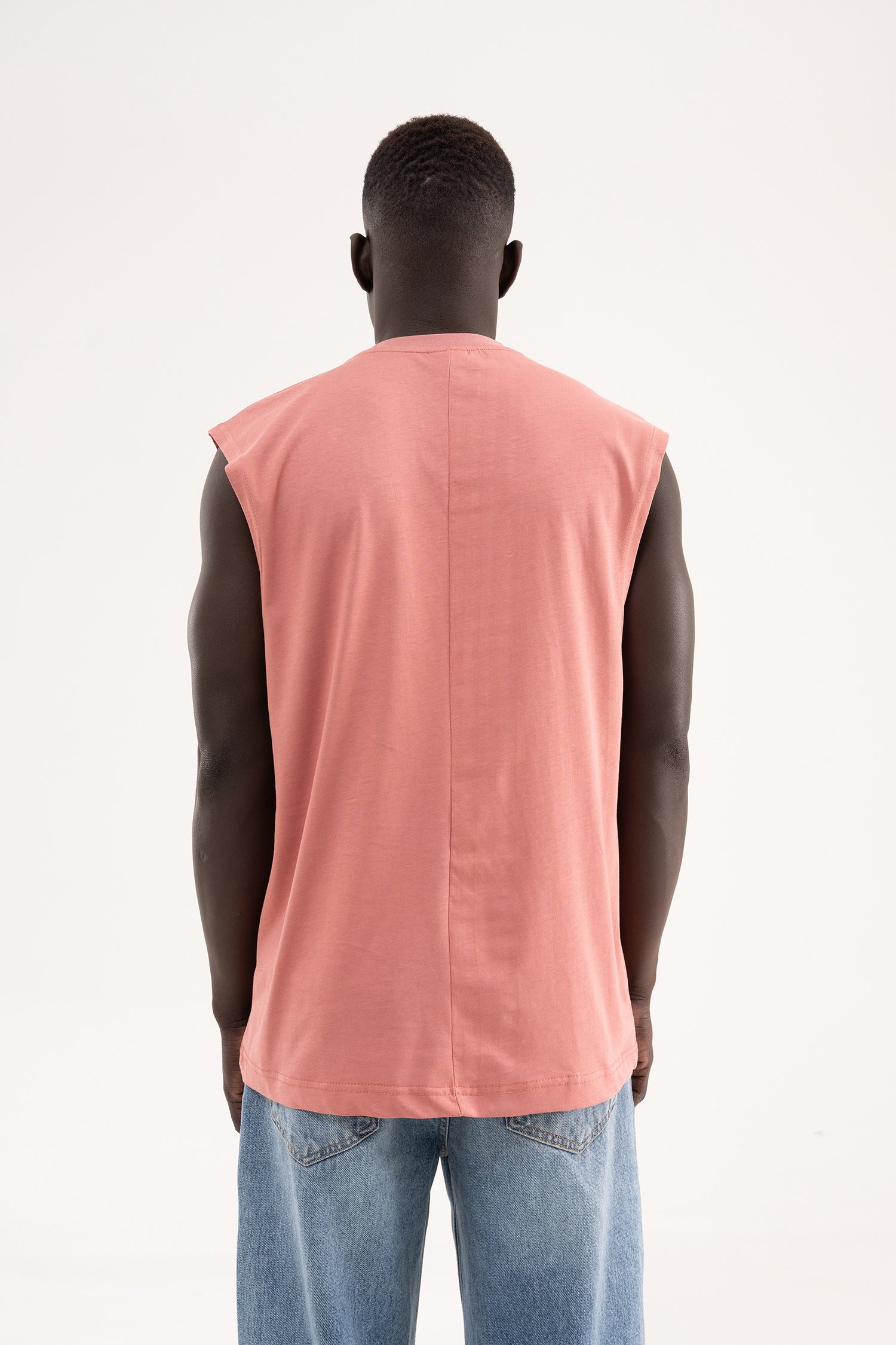 Erkek Oversize Bisiklet Yaka Basic Atlet Mercan-5