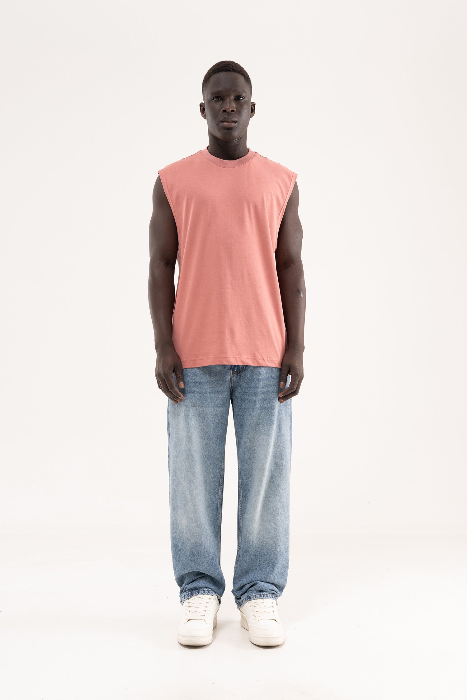 Erkek Oversize Bisiklet Yaka Basic Atlet Mercan-6