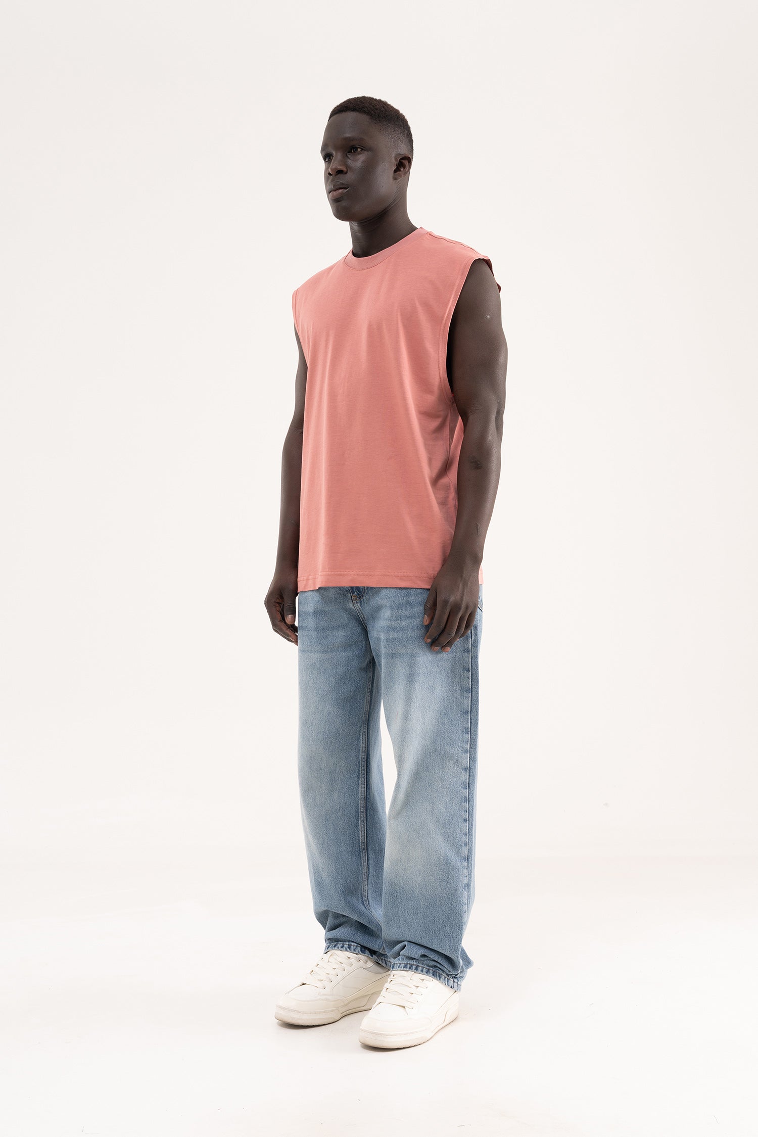 Erkek Oversize Bisiklet Yaka Basic Atlet Mercan-7