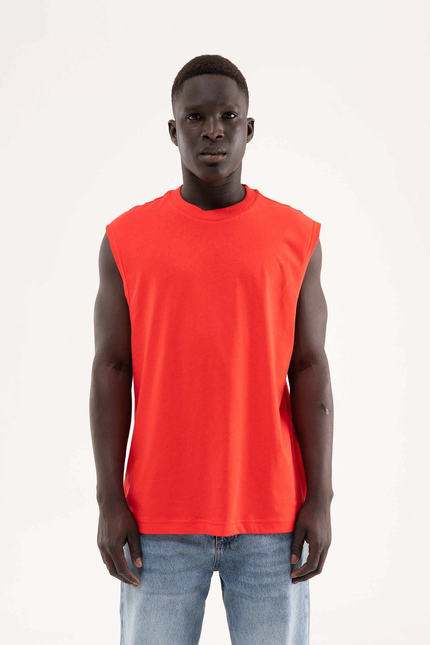 Erkek Oversize Bisiklet Yaka Basic Atlet Nar