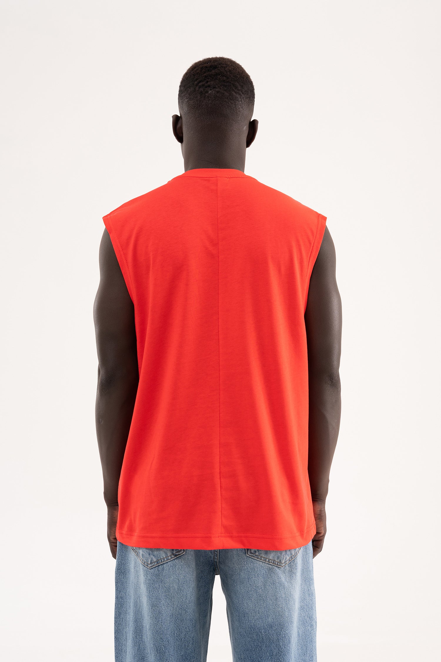 Erkek Oversize Bisiklet Yaka Basic Atlet Nar-5