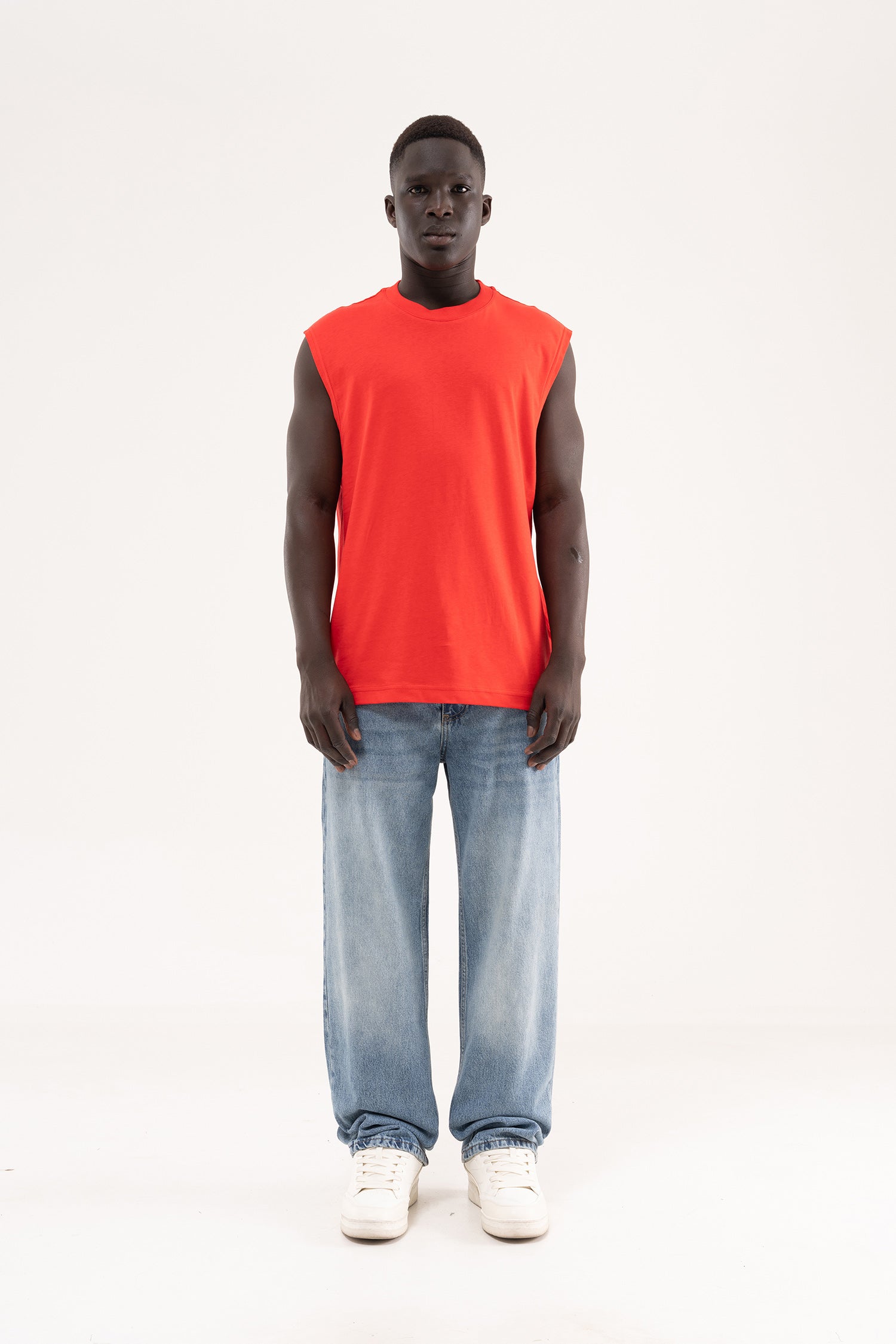 Erkek Oversize Bisiklet Yaka Basic Atlet Nar-6