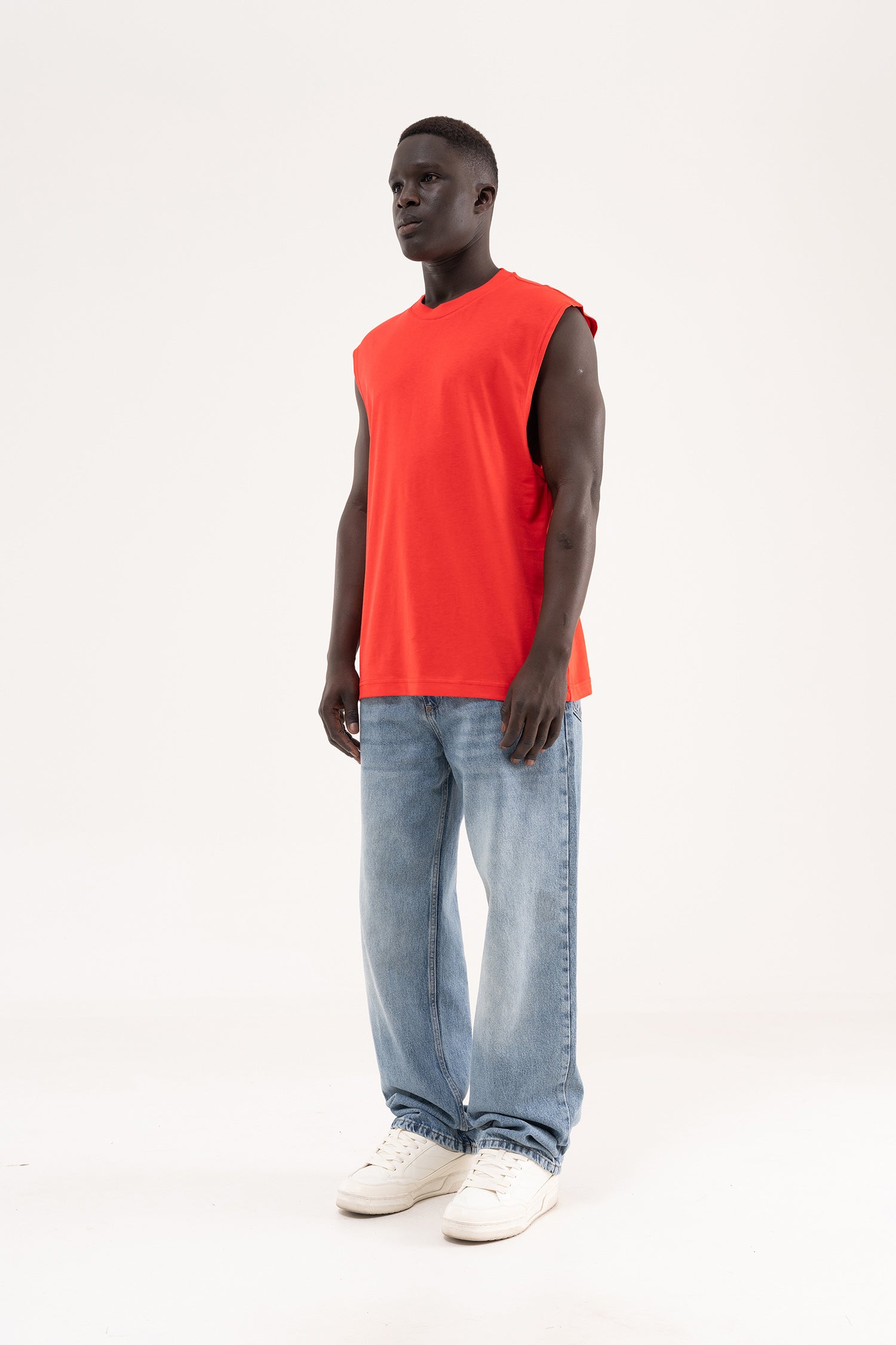 Erkek Oversize Bisiklet Yaka Basic Atlet Nar-7