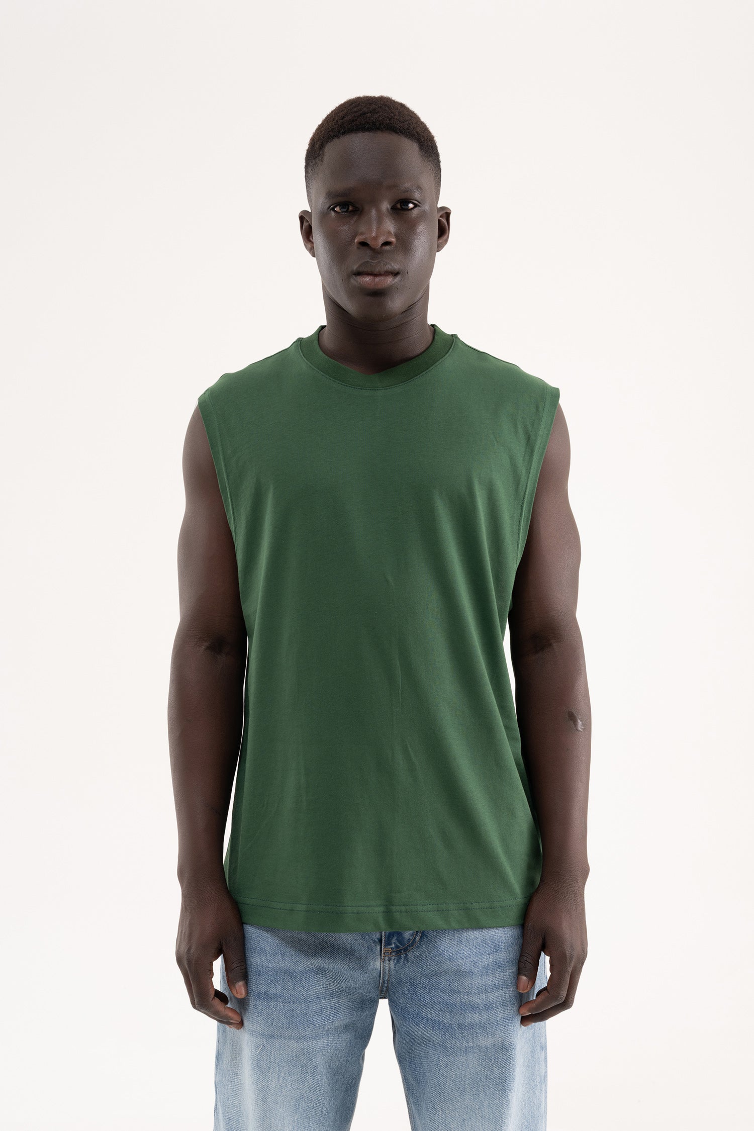 Erkek Oversize Bisiklet Yaka Basic Atlet Nefti Yeşili