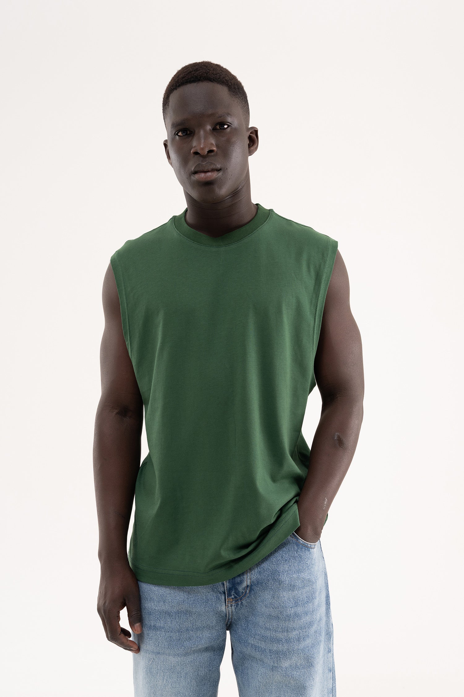 Erkek Oversize Bisiklet Yaka Basic Atlet Nefti Yeşili