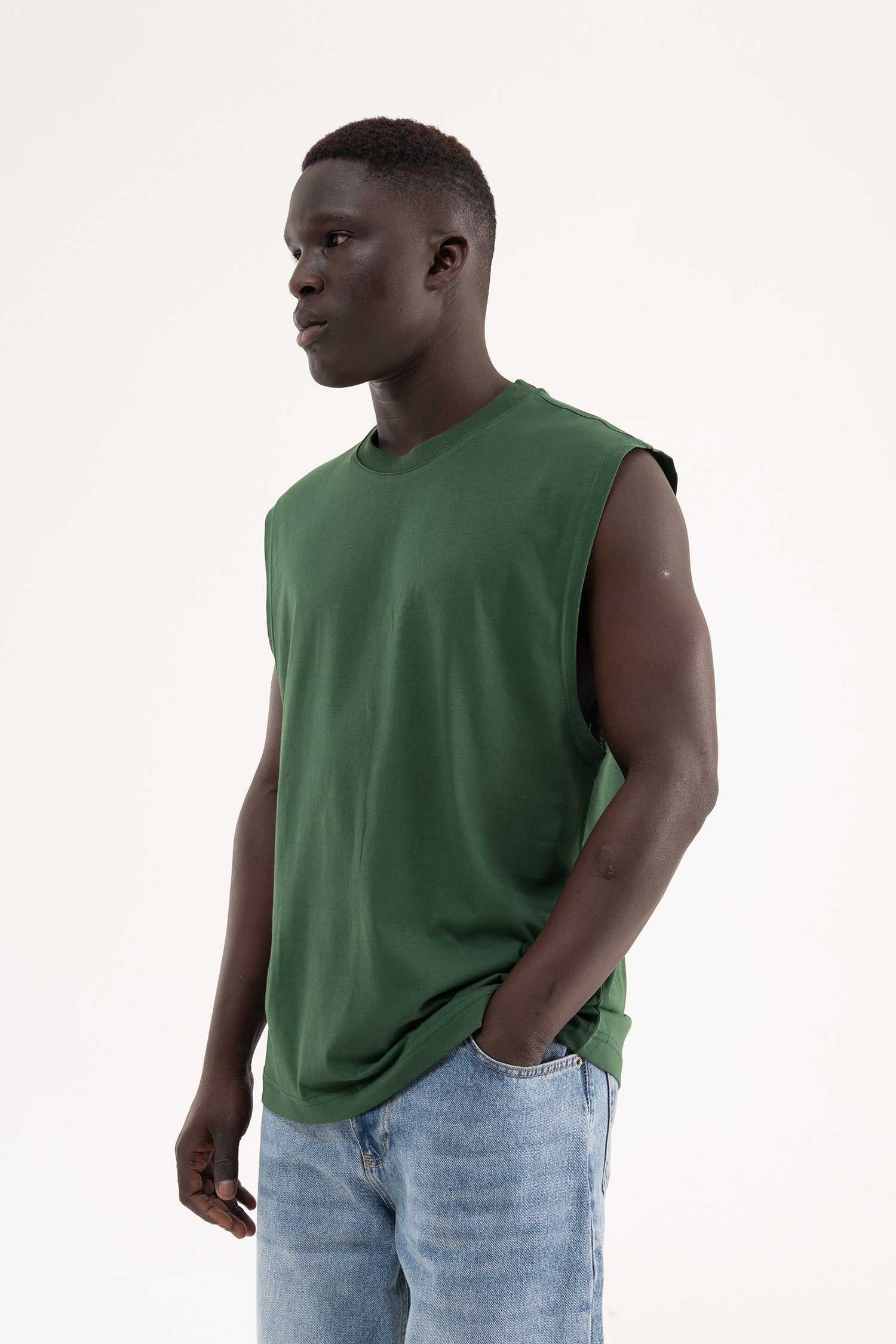 Erkek Oversize Bisiklet Yaka Basic Atlet Nefti Yeşili-3