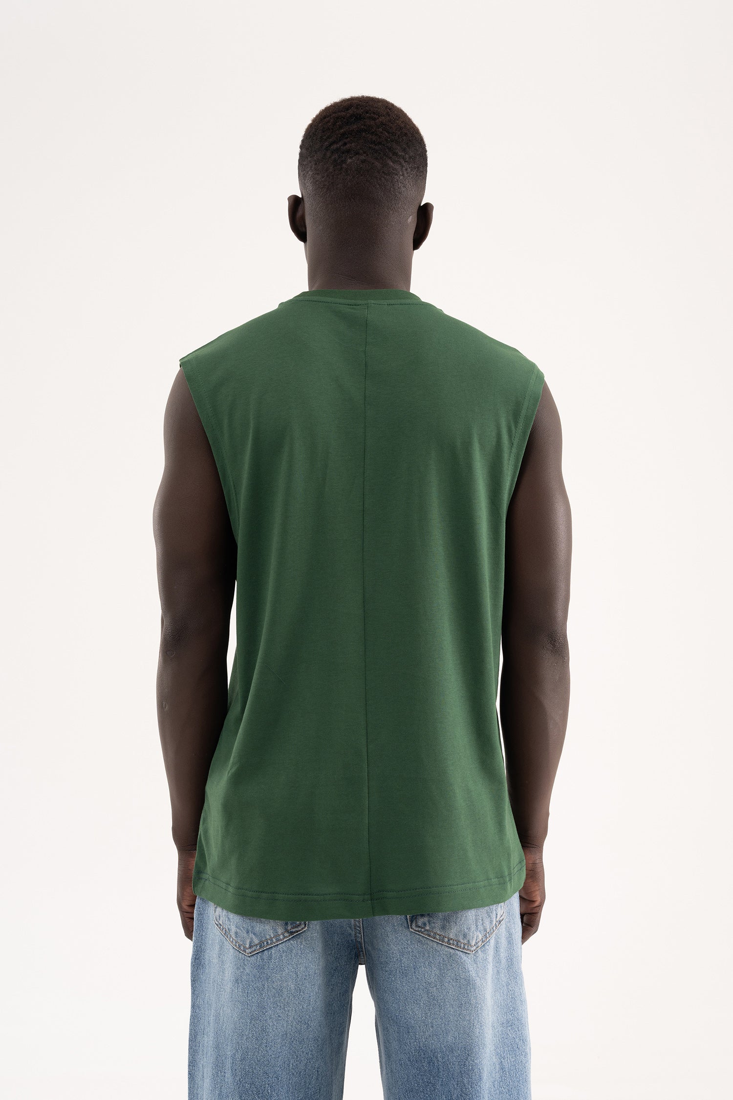 Erkek Oversize Bisiklet Yaka Basic Atlet Nefti Yeşili-5