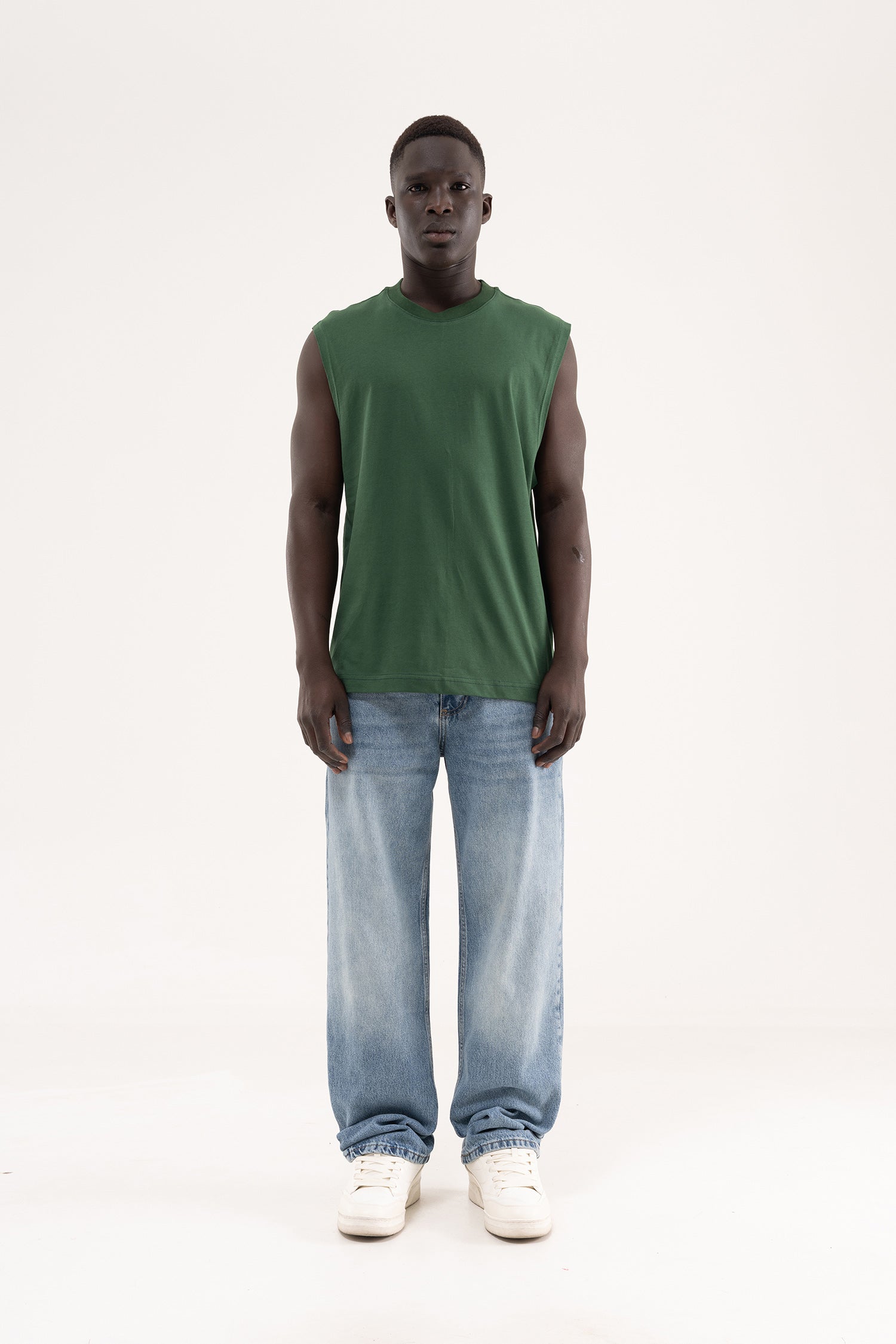 Erkek Oversize Bisiklet Yaka Basic Atlet Nefti Yeşili-6