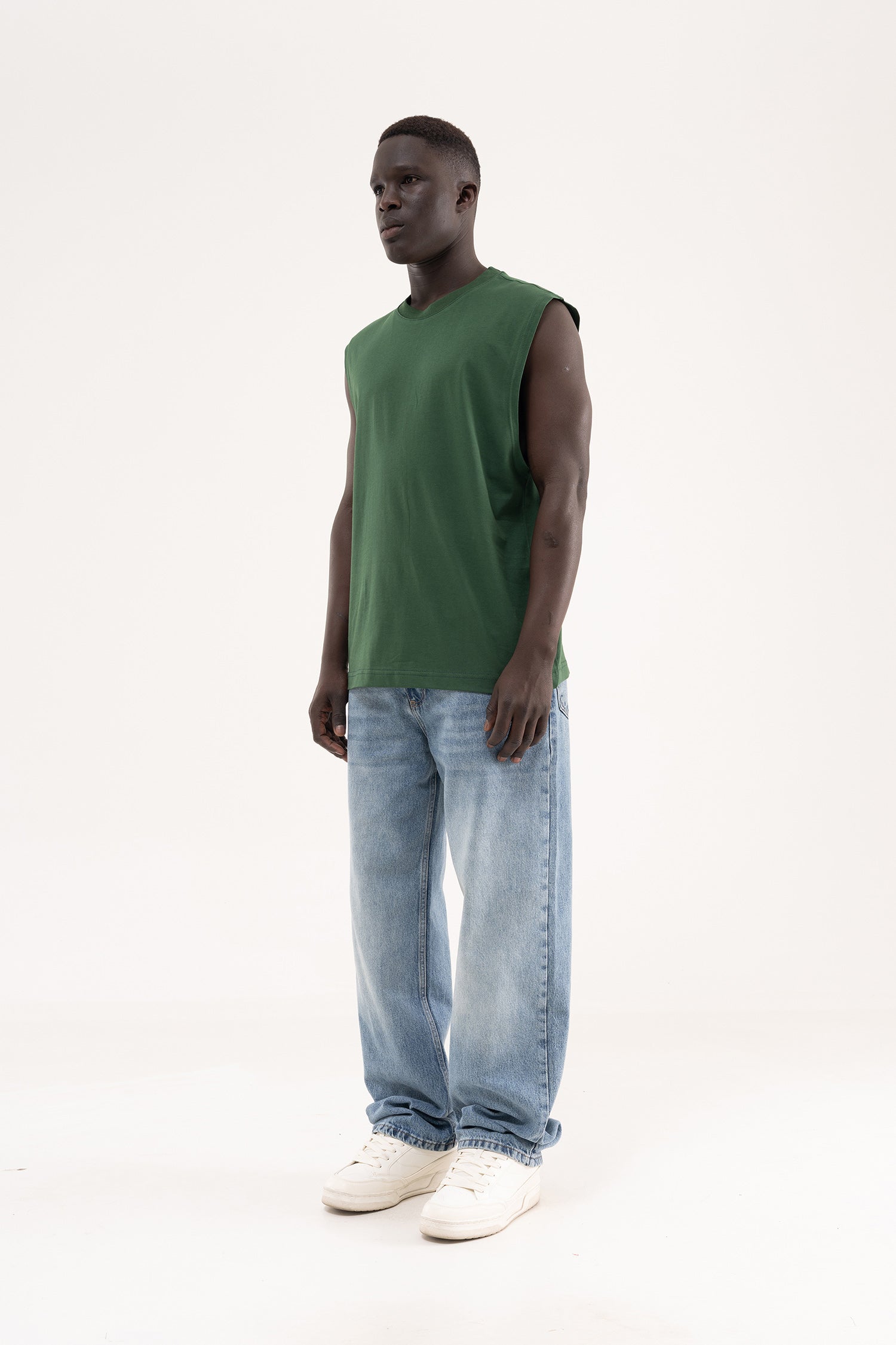 Erkek Oversize Bisiklet Yaka Basic Atlet Nefti Yeşili-7