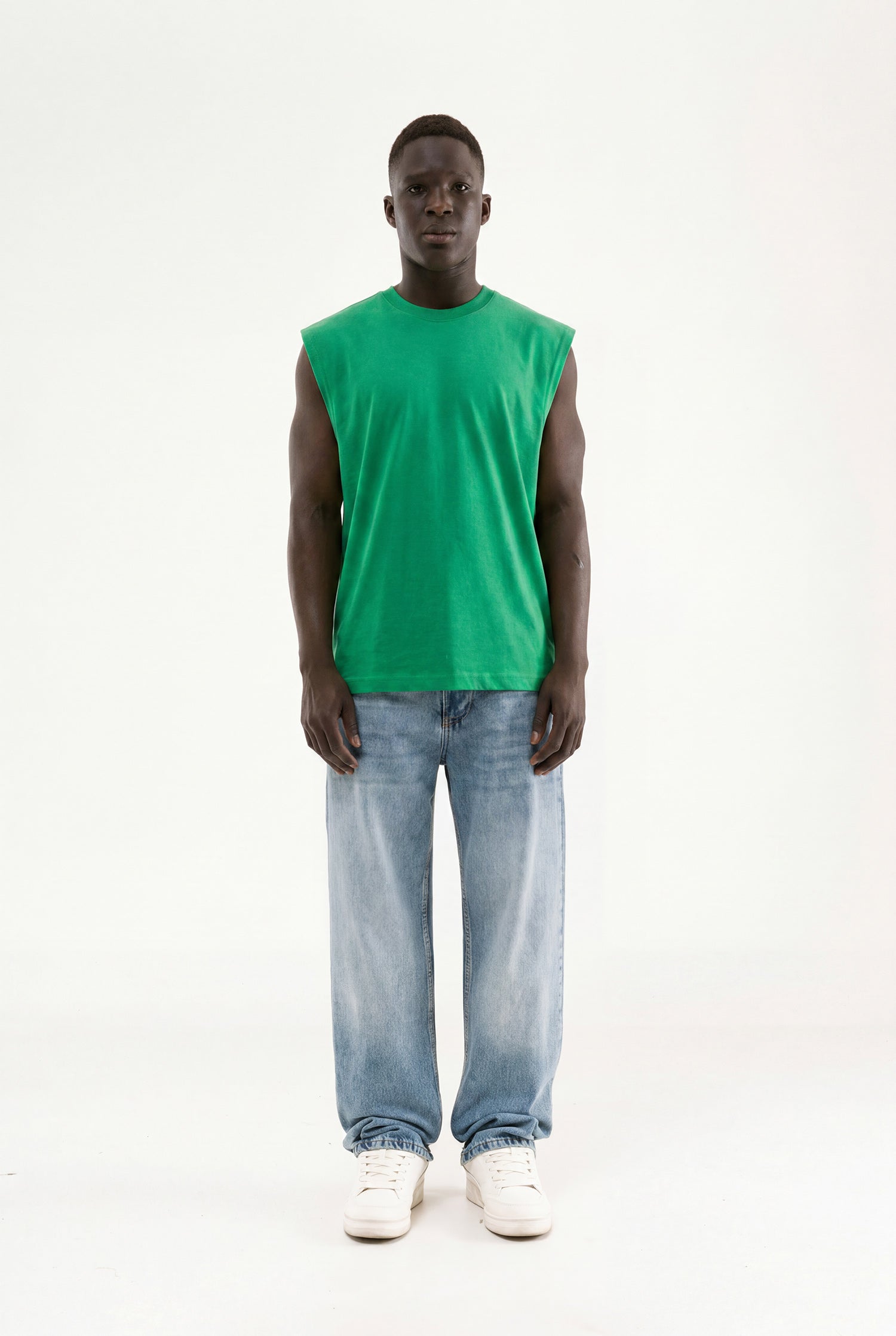 Erkek Oversize Bisiklet Yaka Basic Atlet Parlak Yeşil-4