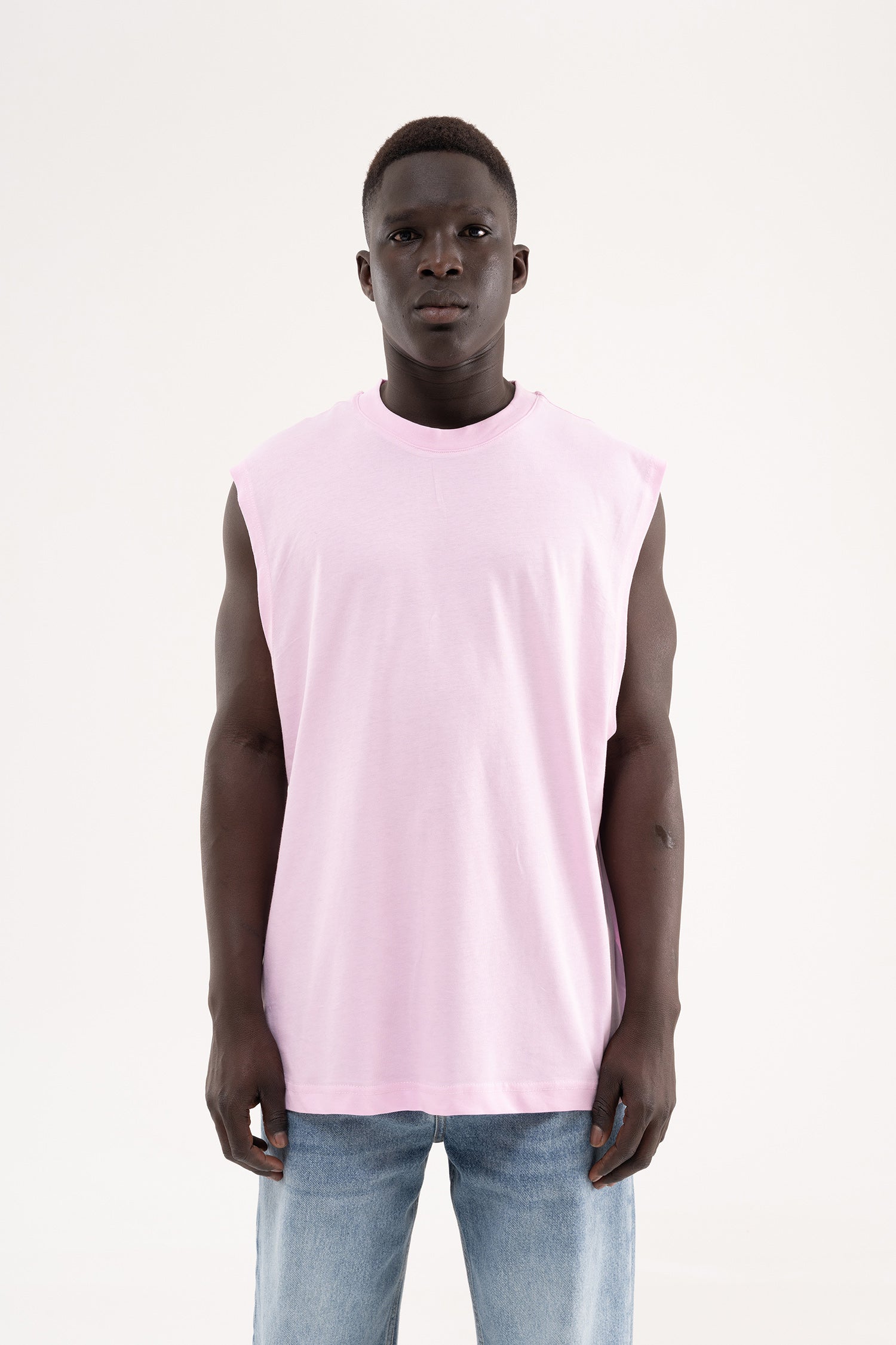 Erkek Oversize Bisiklet Yaka Basic Atlet Pembe