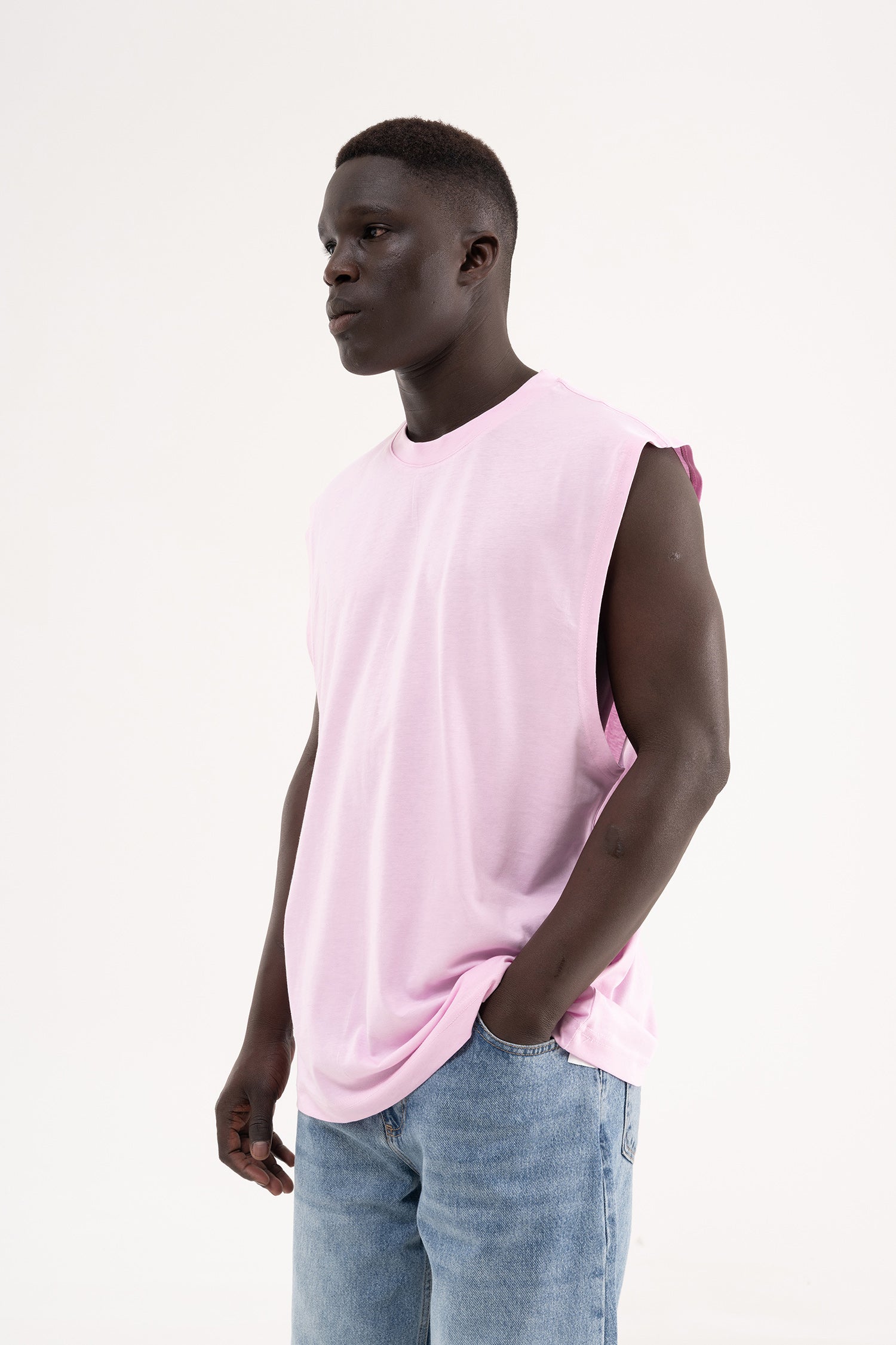 Erkek Oversize Bisiklet Yaka Basic Atlet Pembe-3