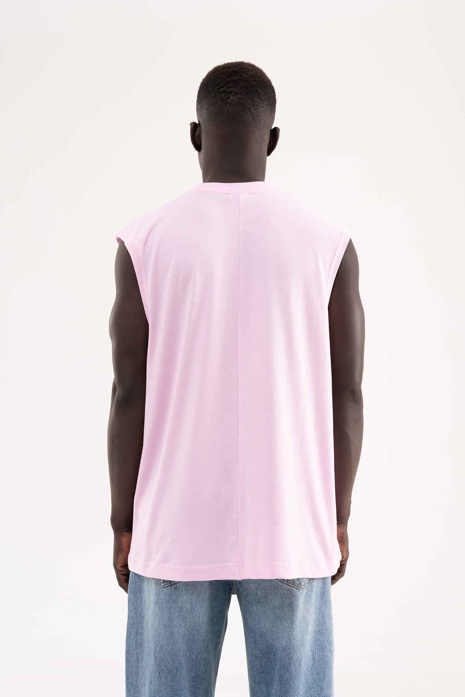 Erkek Oversize Bisiklet Yaka Basic Atlet Pembe-5