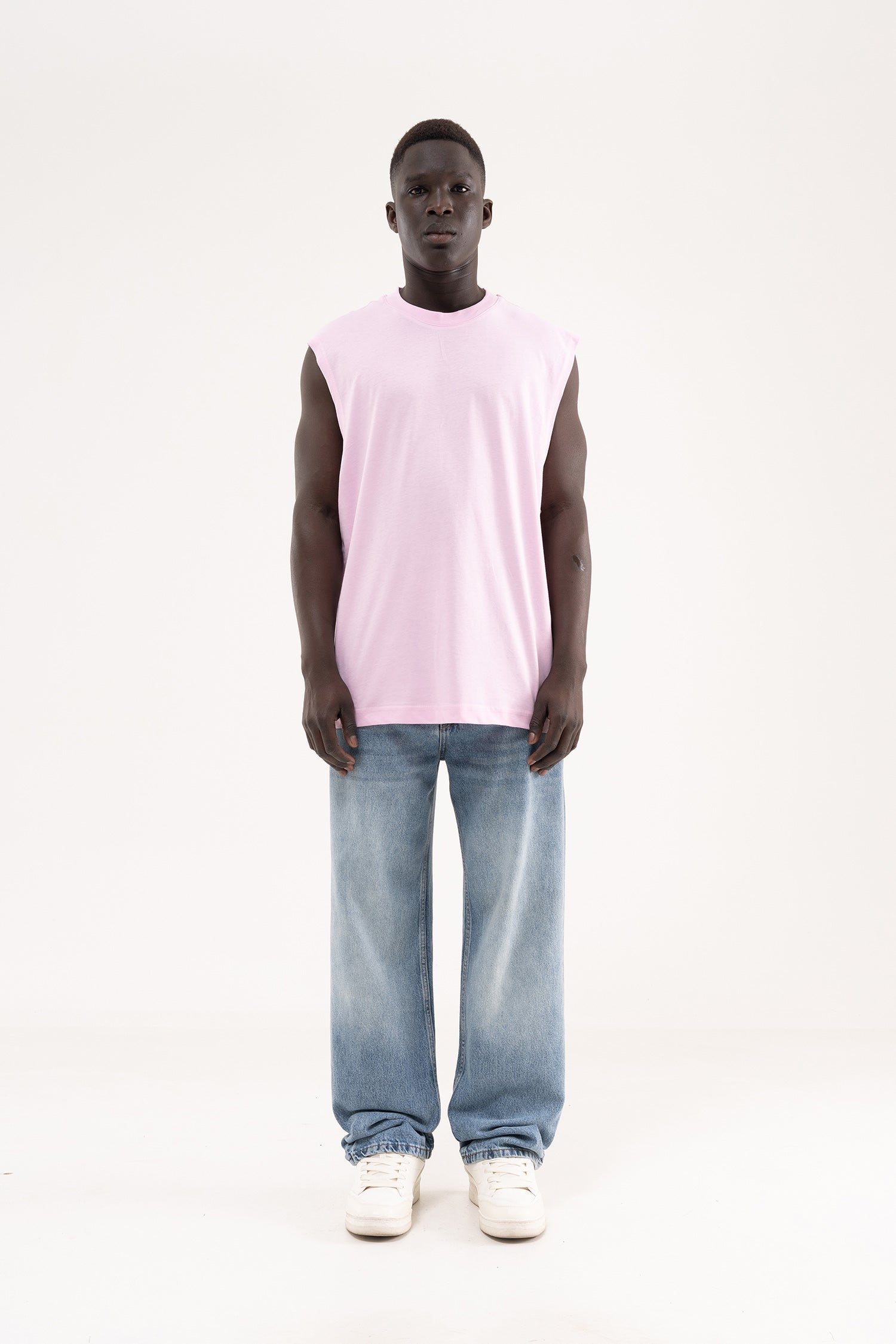 Erkek Oversize Bisiklet Yaka Basic Atlet Pembe-6