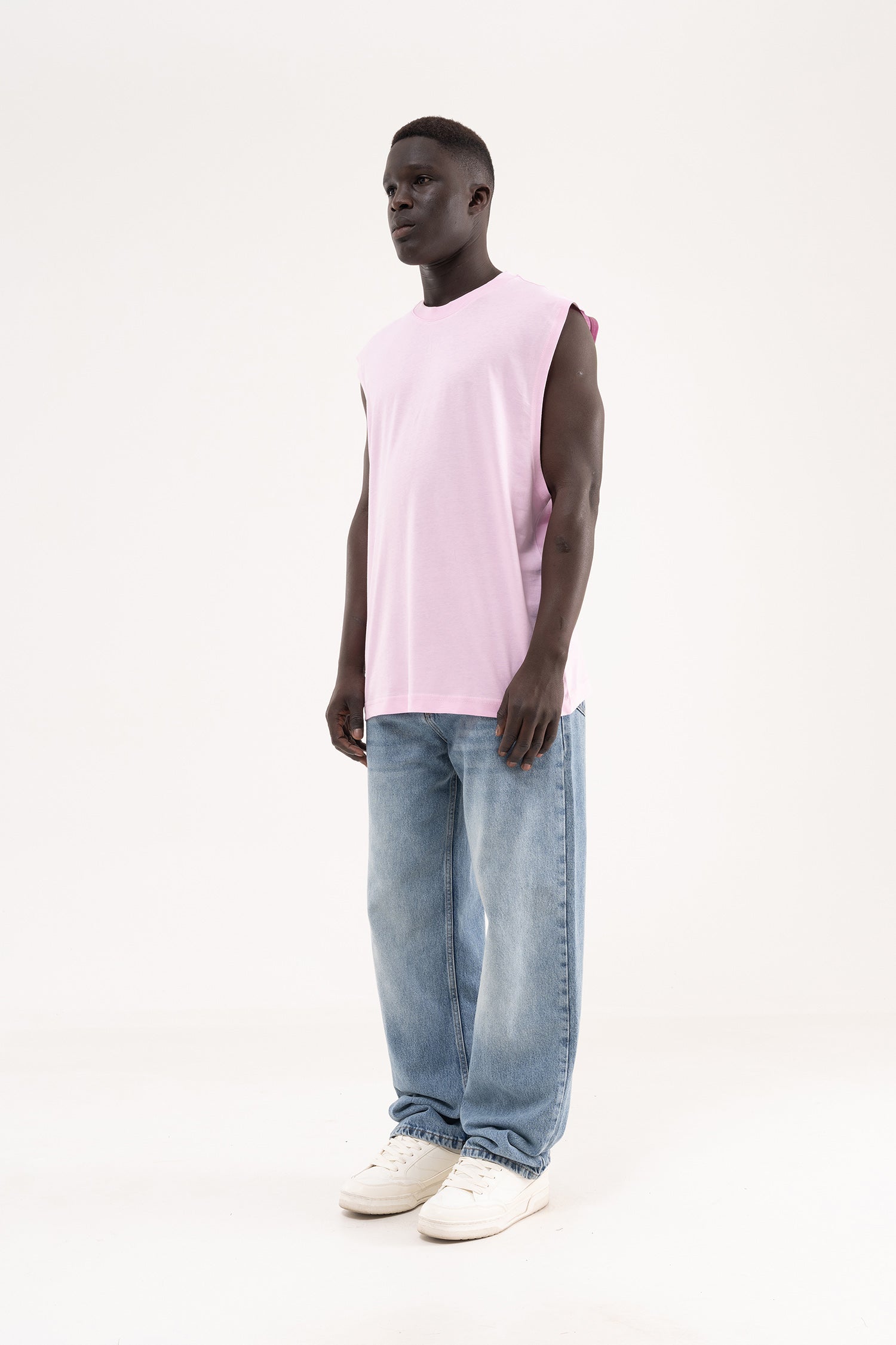 Erkek Oversize Bisiklet Yaka Basic Atlet Pembe-7