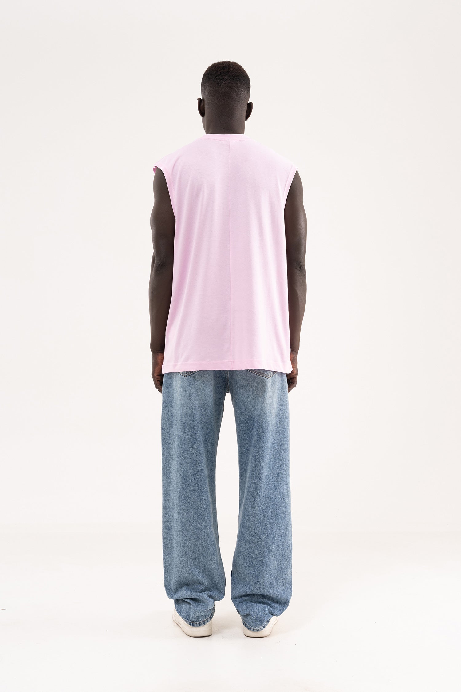 Erkek Oversize Bisiklet Yaka Basic Atlet Pembe-8