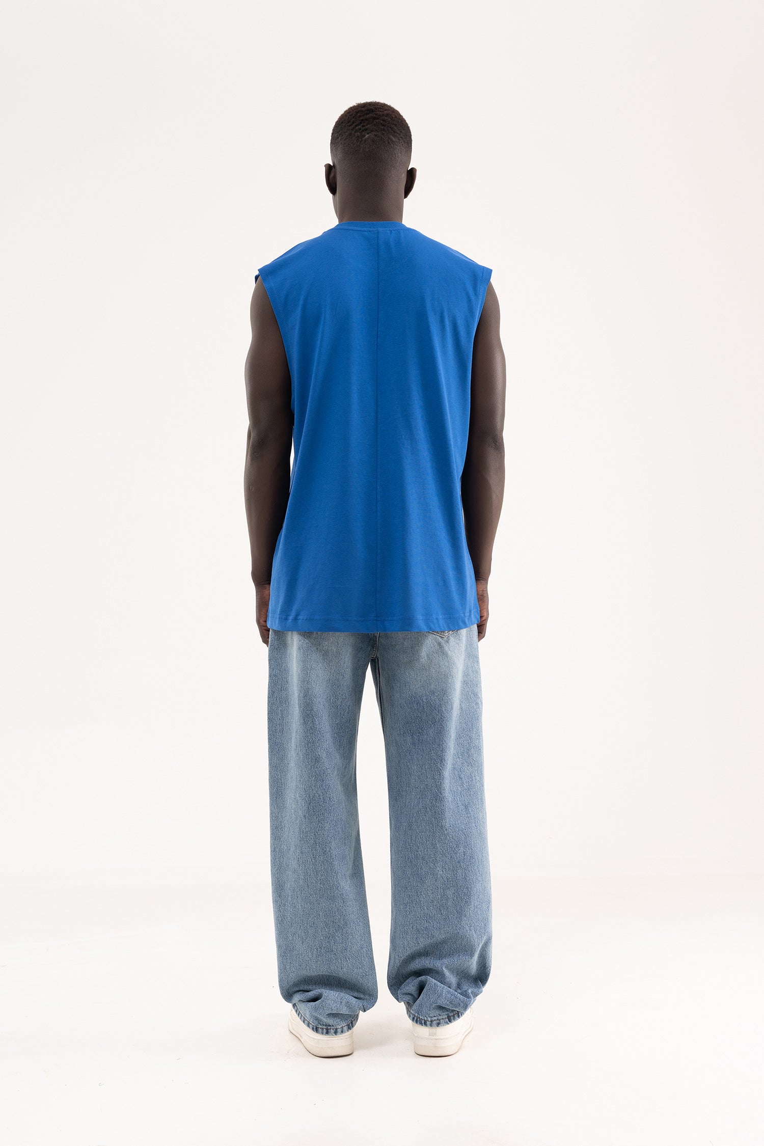 Erkek Oversize Bisiklet Yaka Basic Atlet Saks Mavi-8