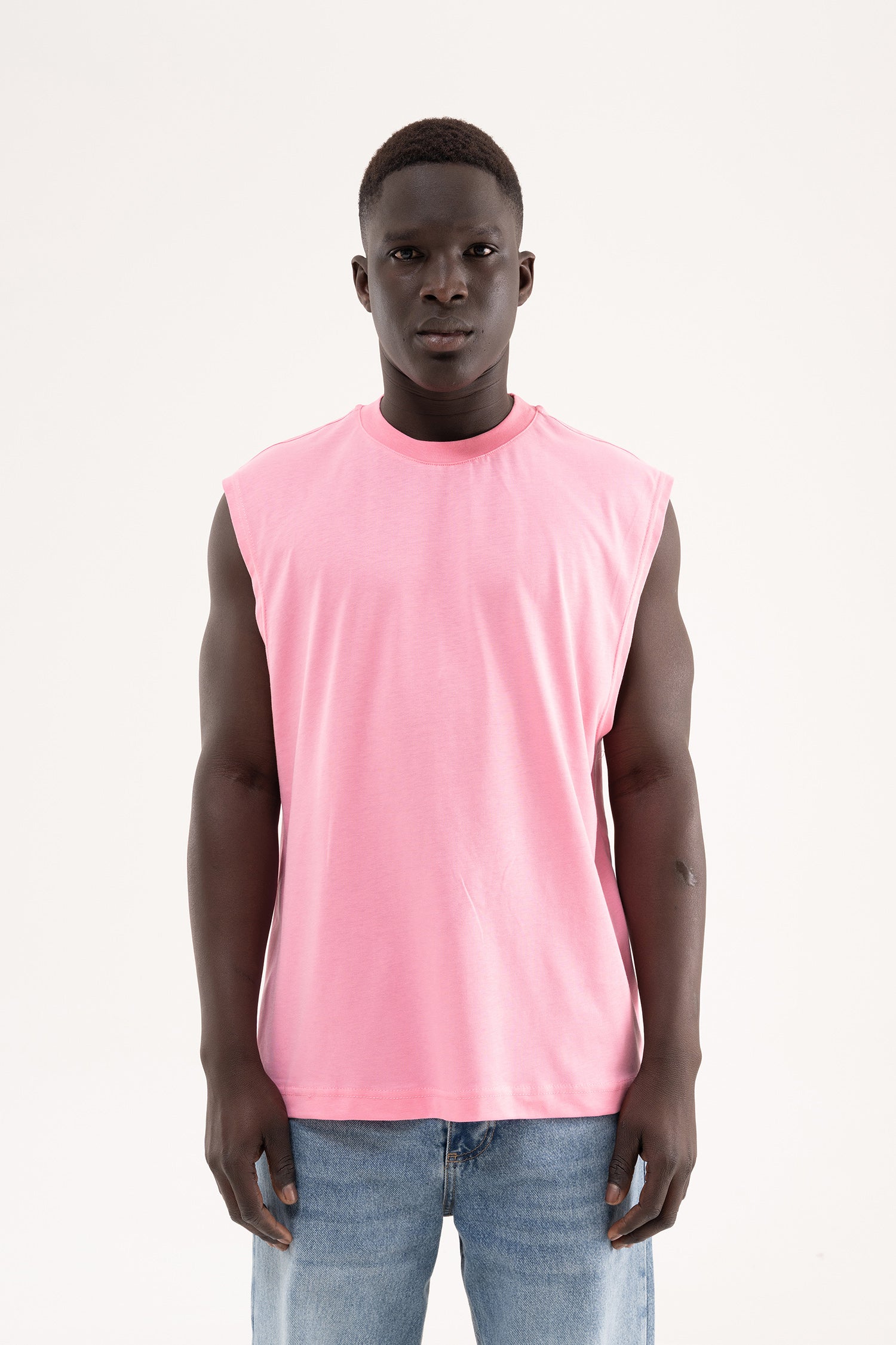 Erkek Oversize Bisiklet Yaka Basic Atlet Şeker Pembe