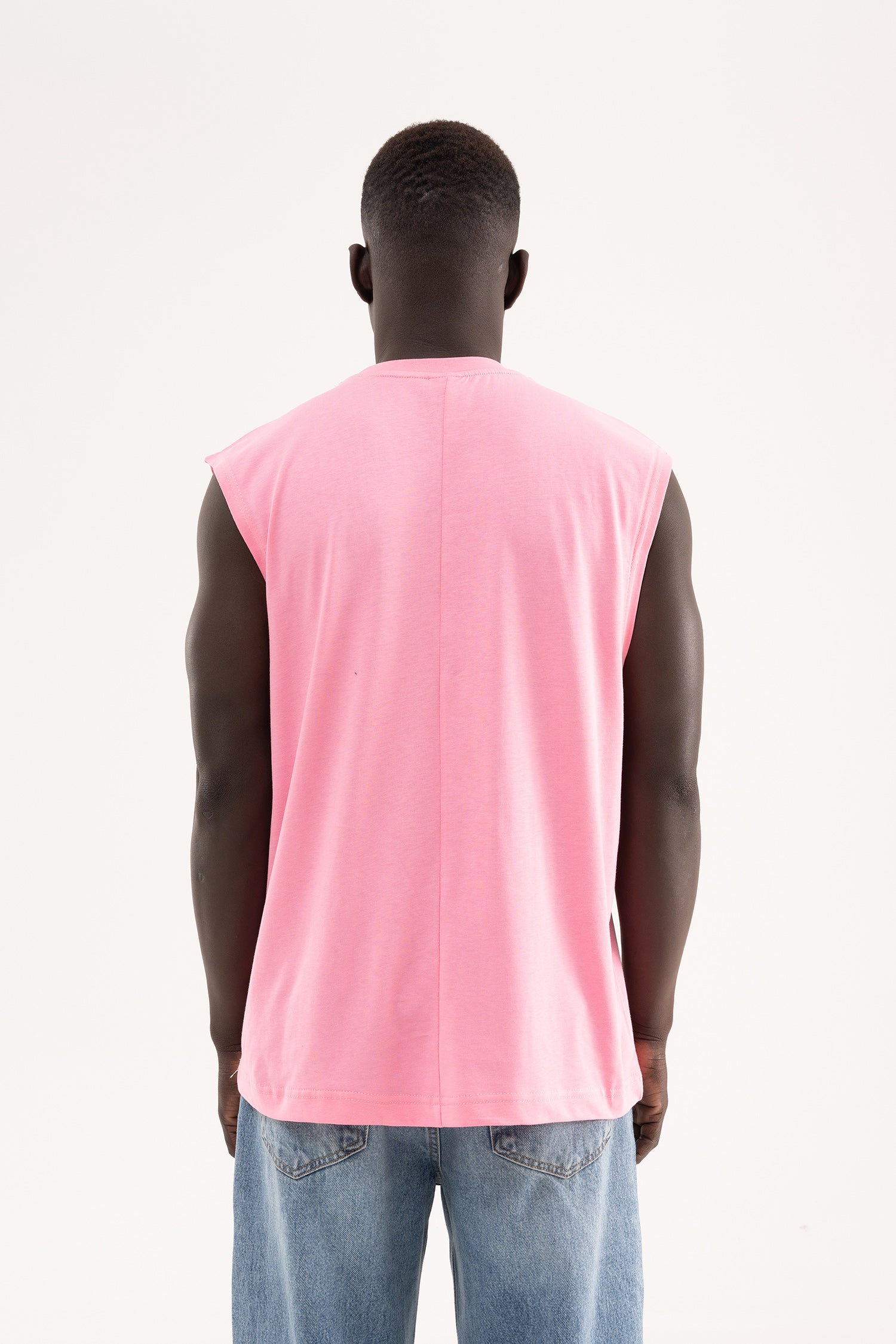 Erkek Oversize Bisiklet Yaka Basic Atlet Şeker Pembe-5
