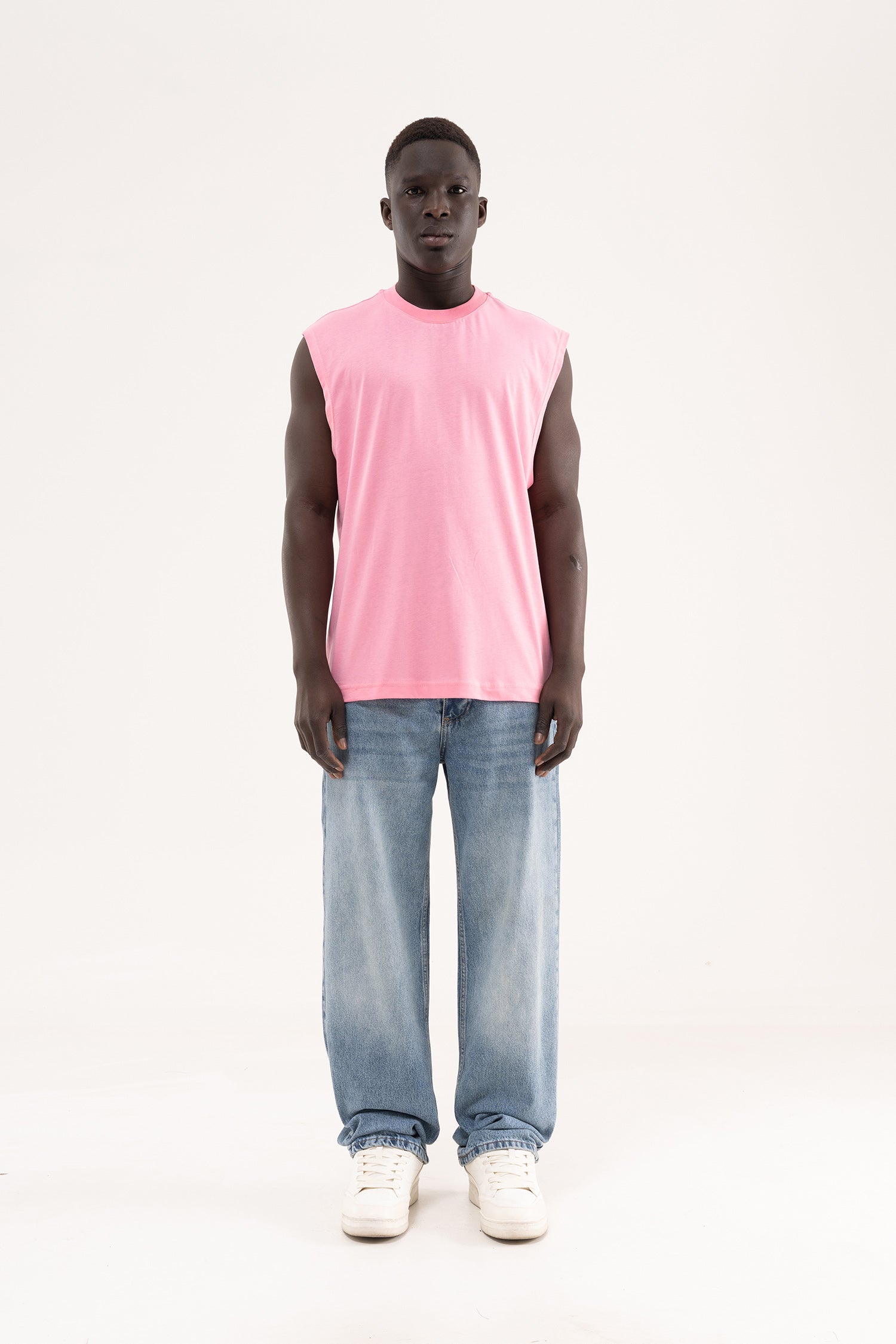 Erkek Oversize Bisiklet Yaka Basic Atlet Şeker Pembe-6