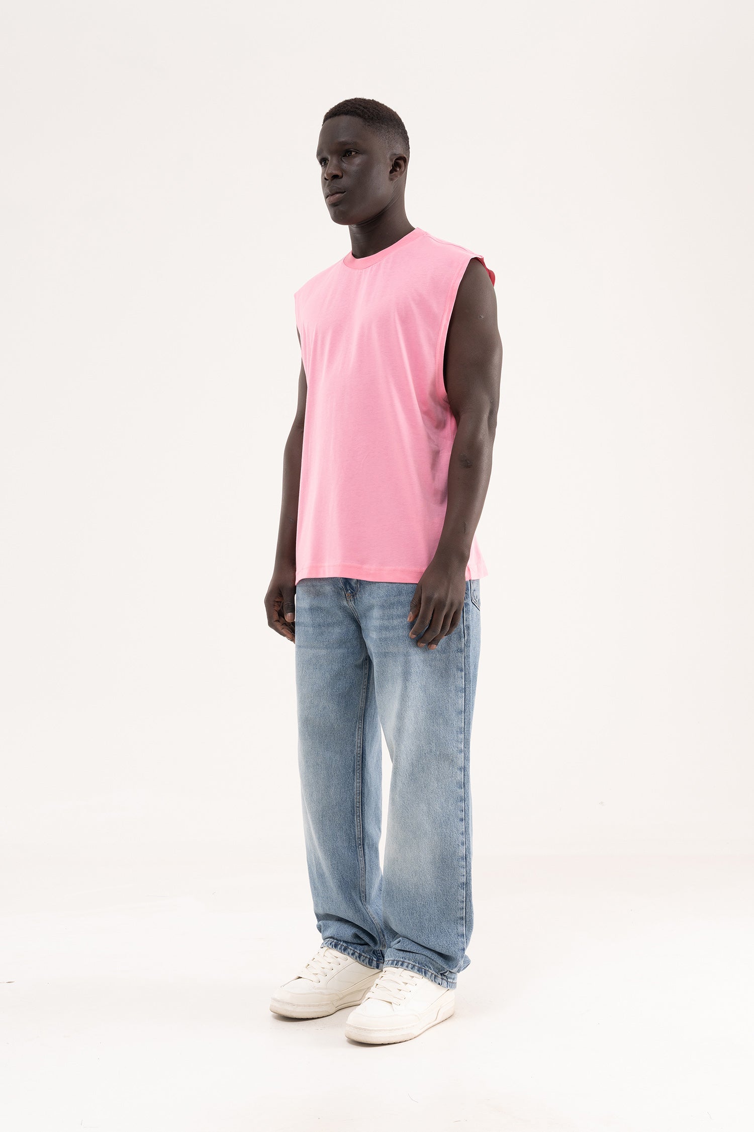 Erkek Oversize Bisiklet Yaka Basic Atlet Şeker Pembe-7