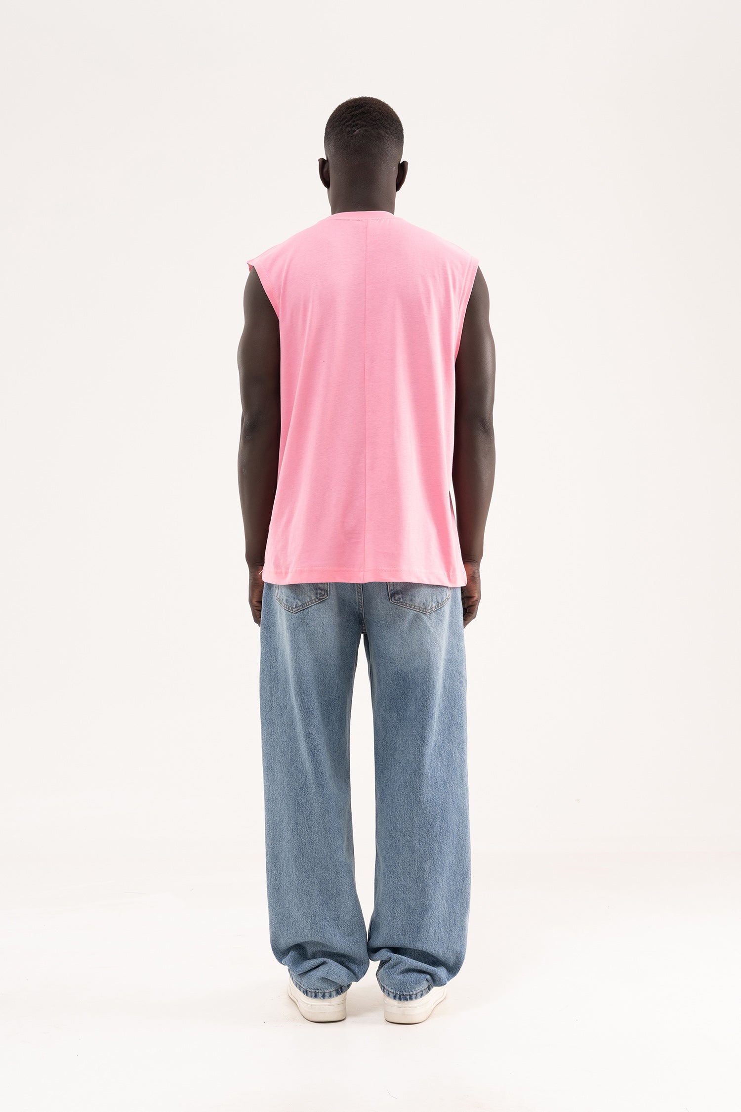 Erkek Oversize Bisiklet Yaka Basic Atlet Şeker Pembe-8