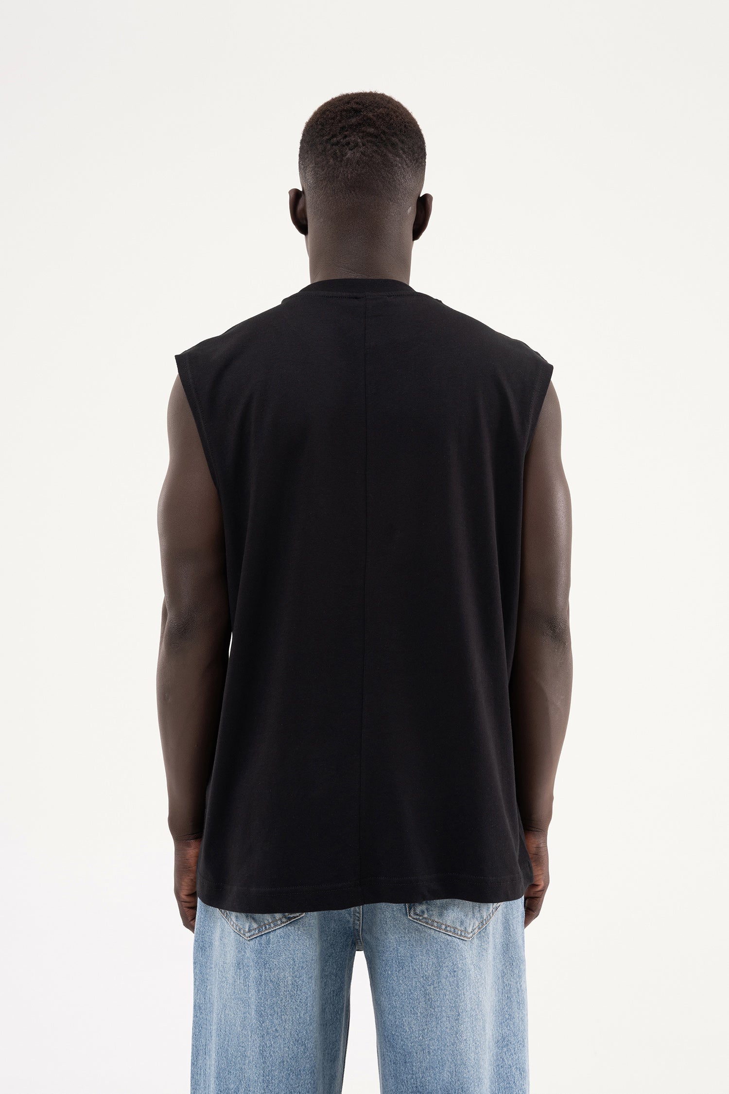 Erkek Oversize Bisiklet Yaka Basic Atlet Siyah-5