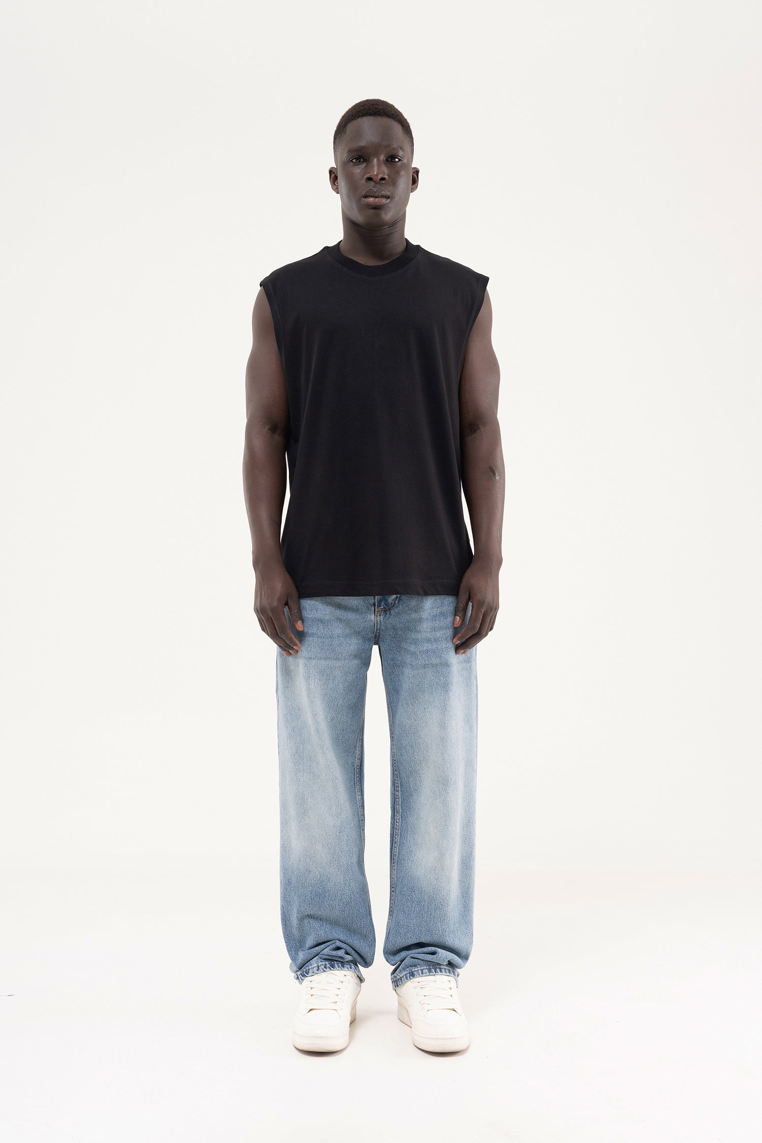 Erkek Oversize Bisiklet Yaka Basic Atlet Siyah-6