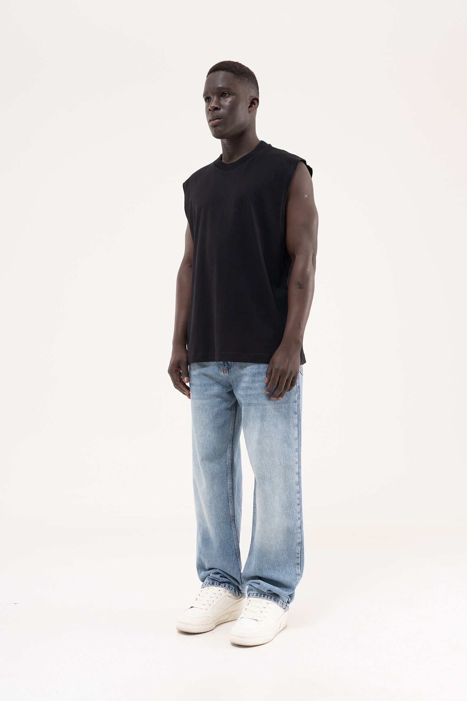 Erkek Oversize Bisiklet Yaka Basic Atlet Siyah-7