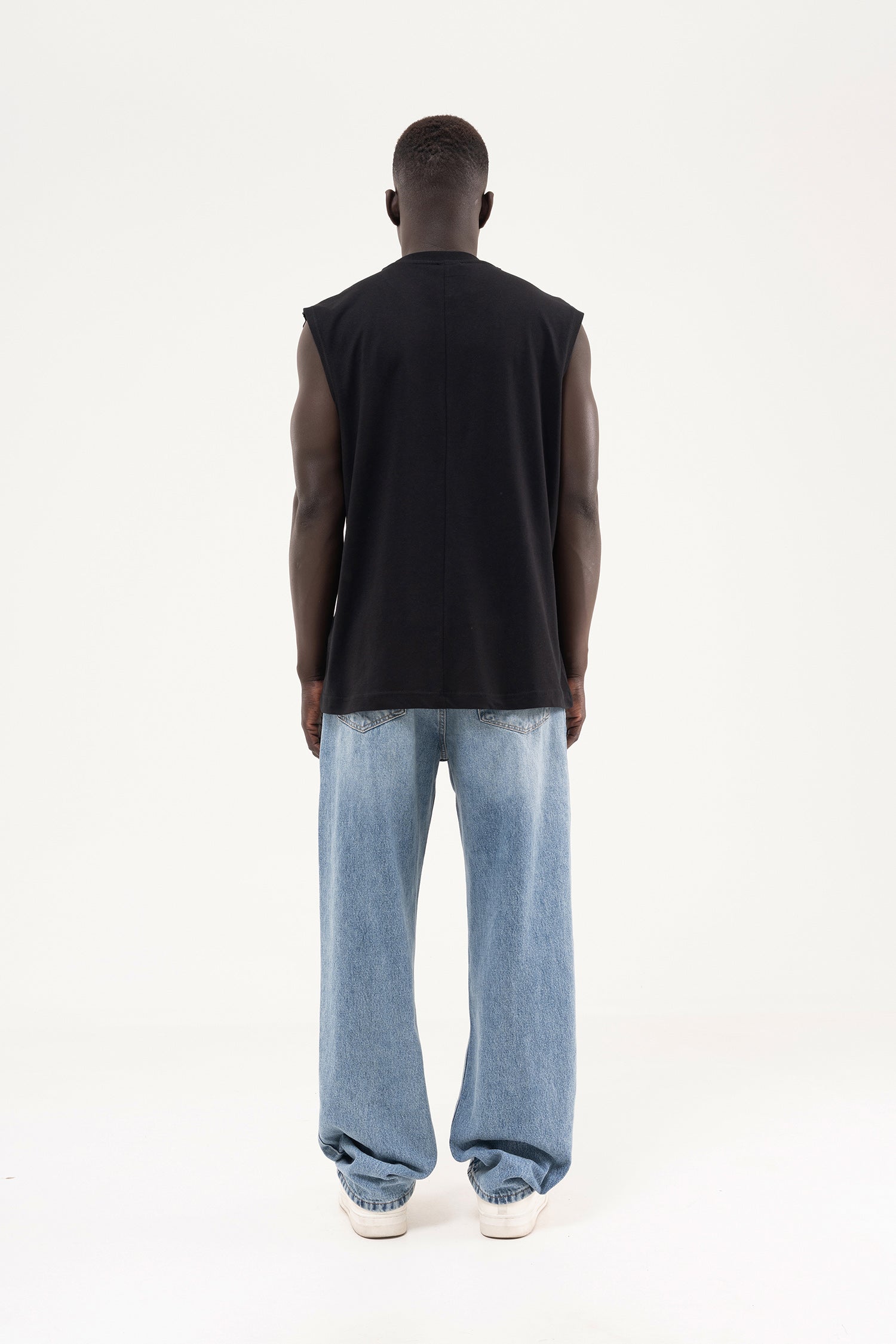 Erkek Oversize Bisiklet Yaka Basic Atlet Siyah-8